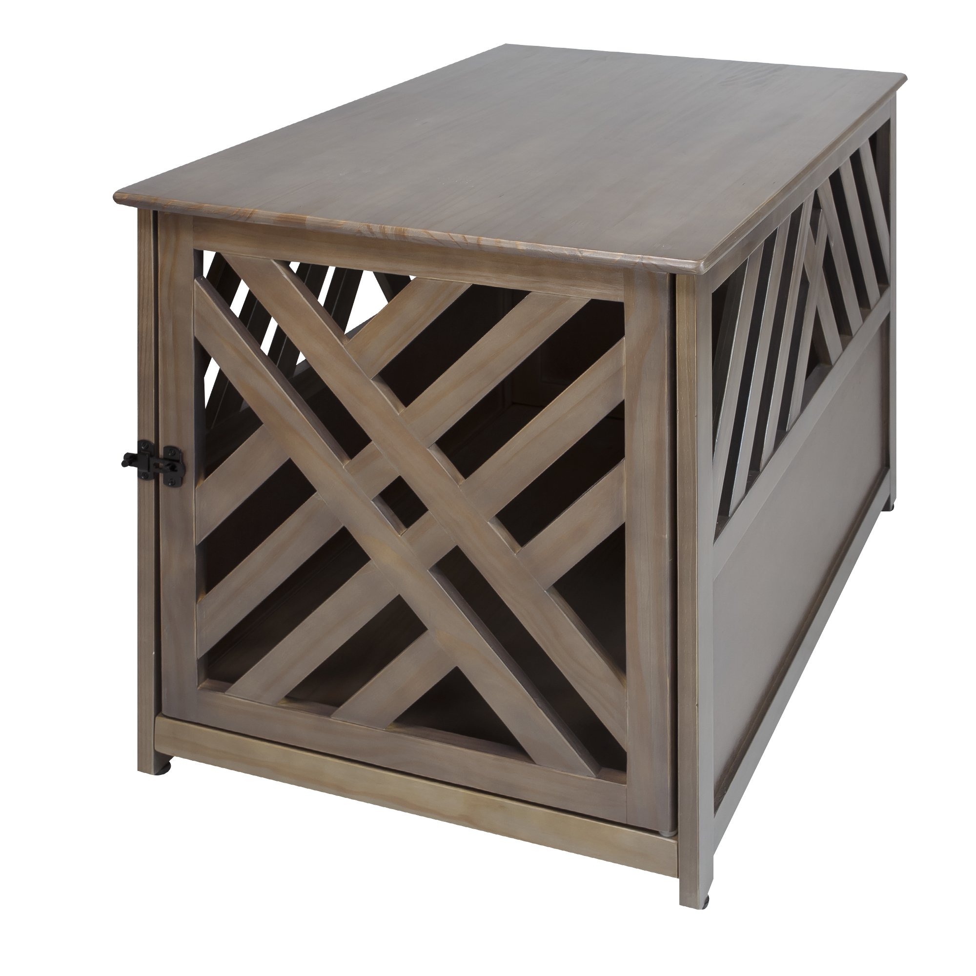 Stylish Wooden Pet Crate & End Table - Large Lattice Design in Modern Taupe Gray | Perfect for Living Room, Bedroom, or Office Decor