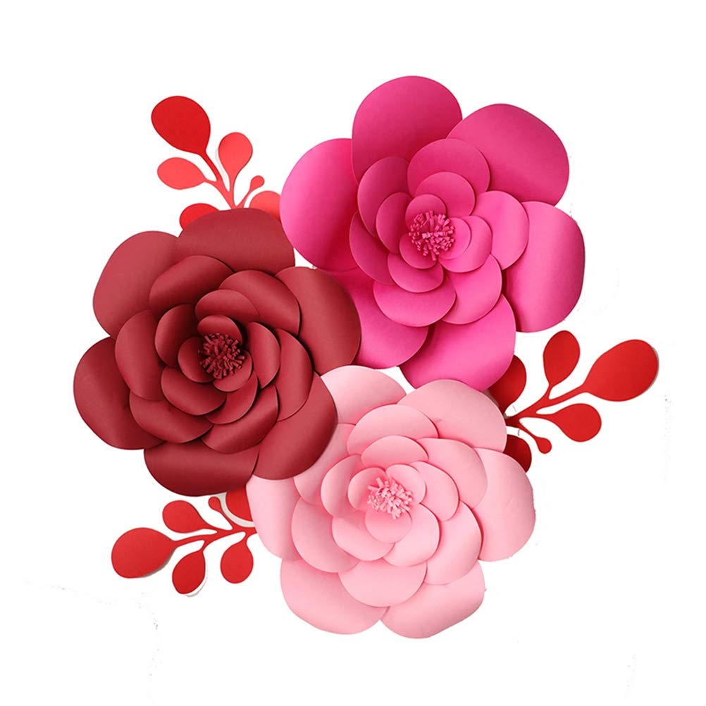 Amosfun 3D Artificial Red Rose Paper Flower Wall Decor - 20cm Realistic Floral Arrangement for Wedding, Party, Home & Event Decoration