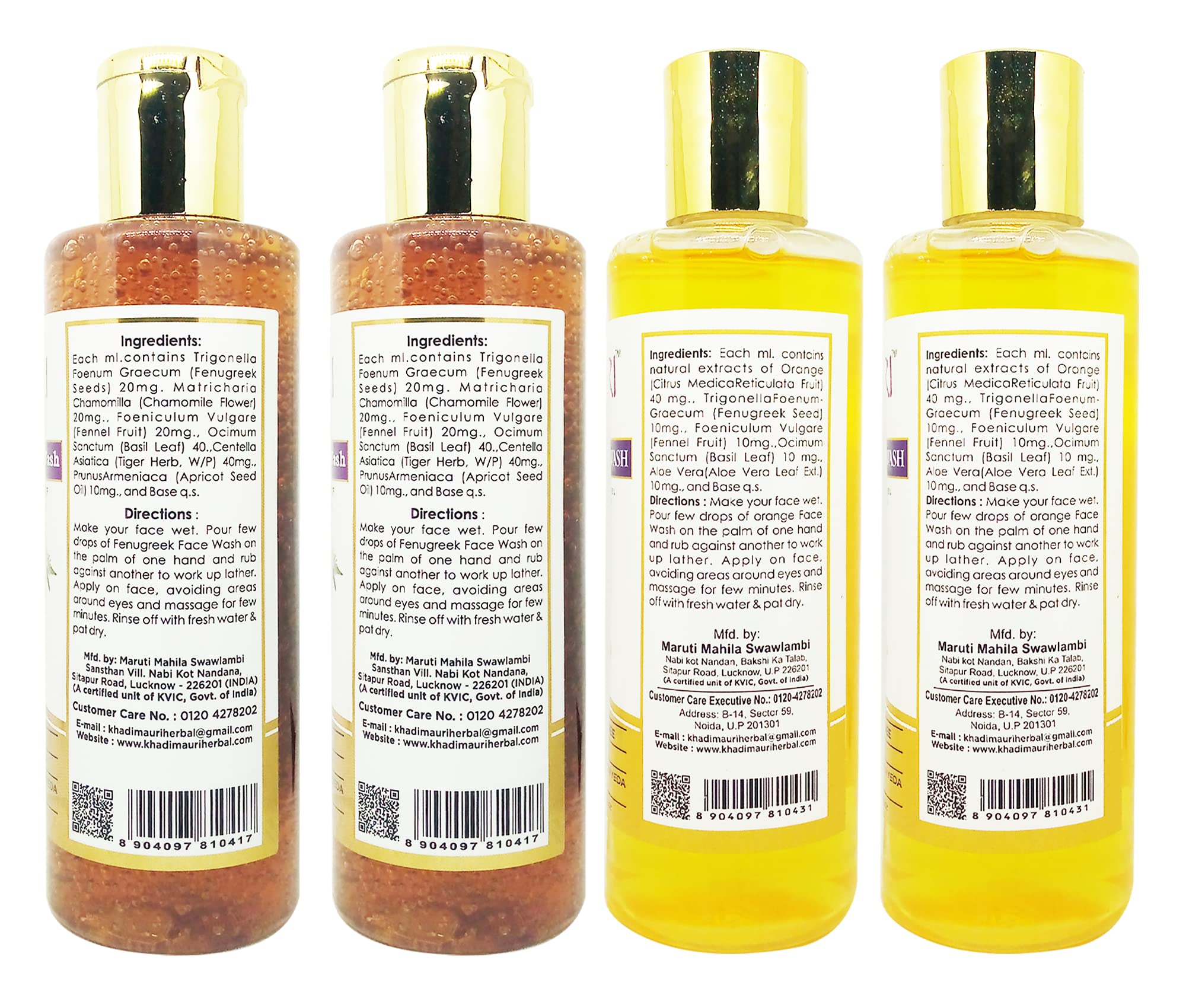 Khadi Mauri Fenugreek & Orange Face Wash for Glowing Skin - 4 Pack (840ml) | Natural Cleanser for Acne, Oily & Dry Skin | Daily Face Wash Routine