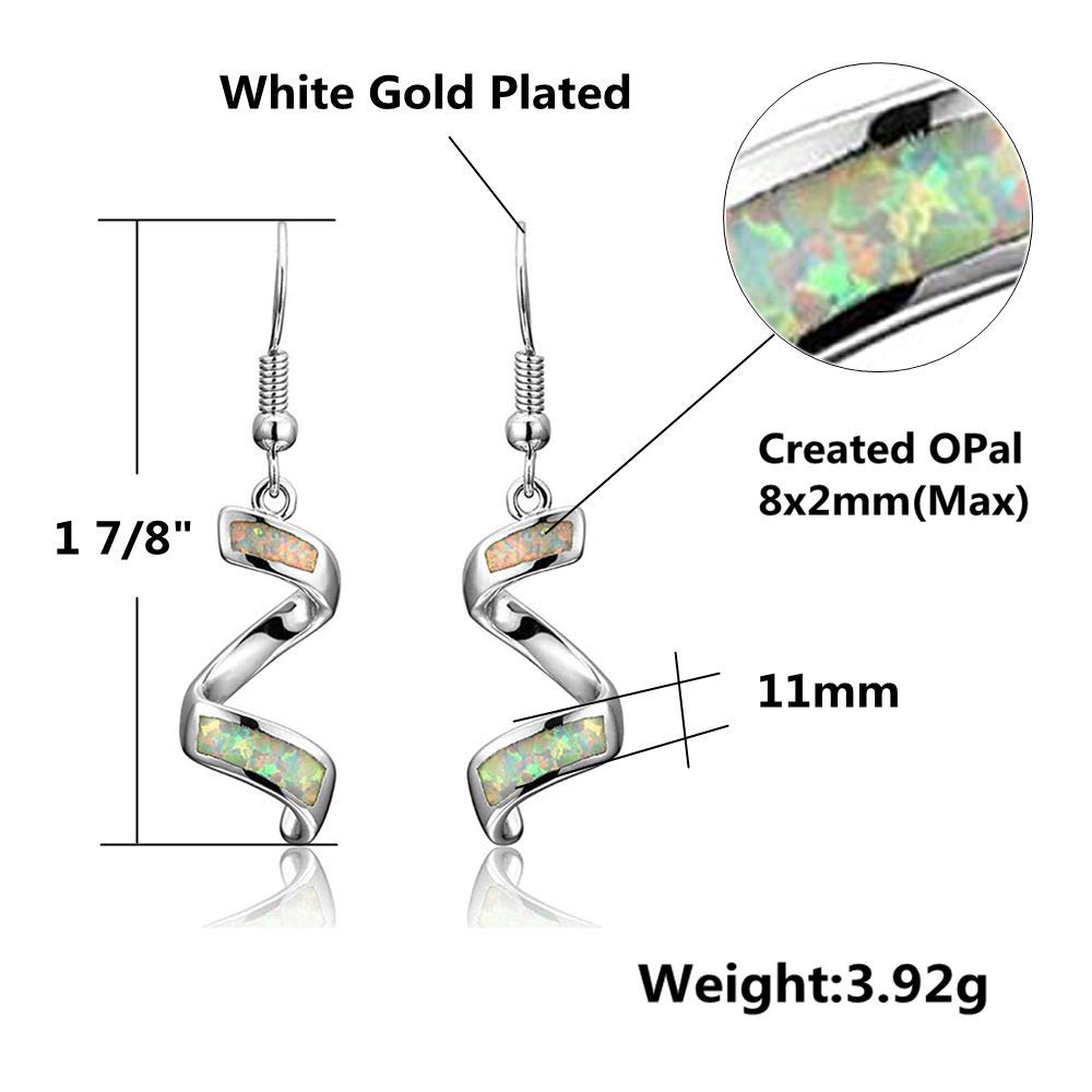CiNily Sterling Silver Plated Opal Dangle Drop Earrings for Women - Elegant Birthstone Spiral Ribbon Hook Earrings | Perfect for Parties, Weddings & Everyday Wear
