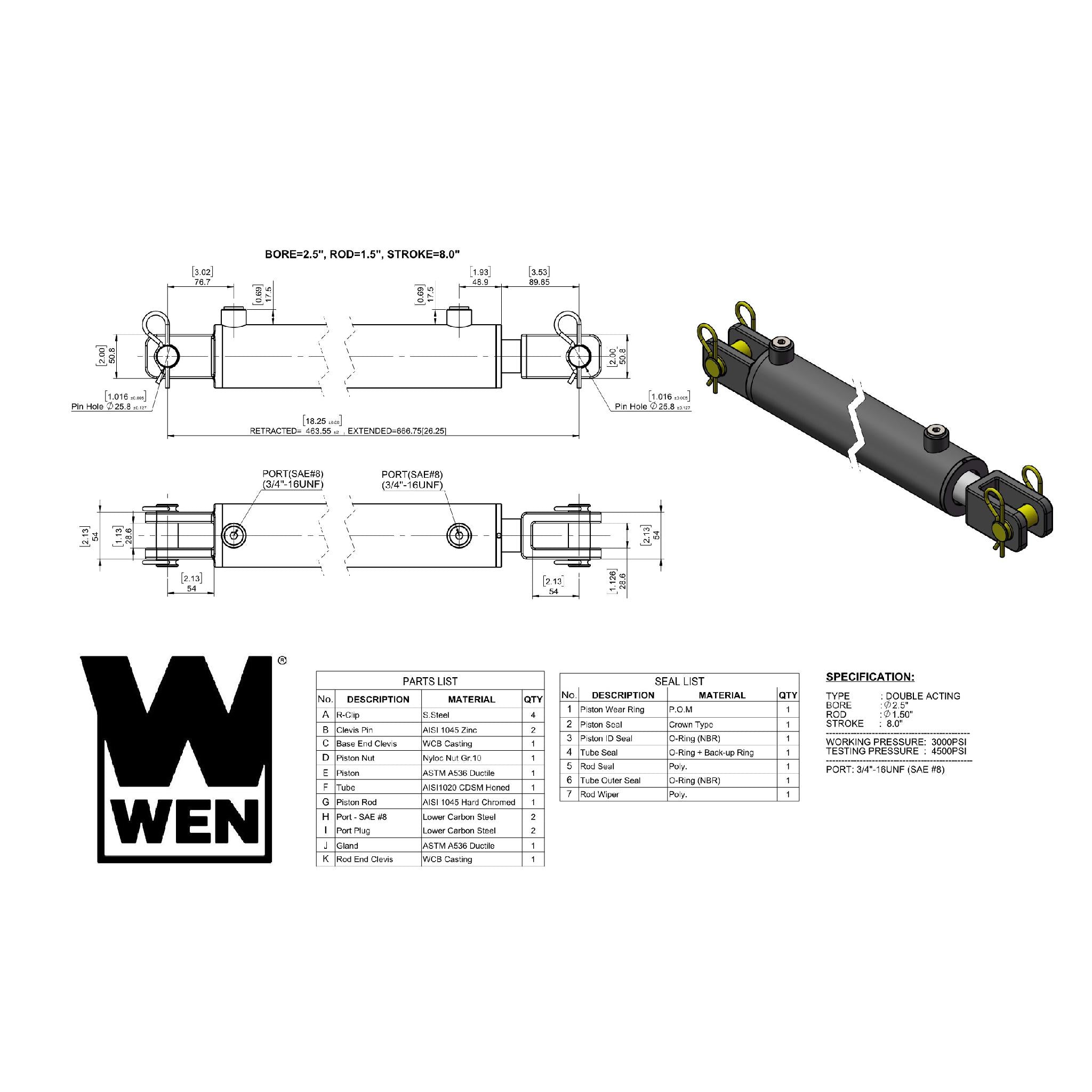 WEN CC2508 Hydraulic Cylinder - 2.5