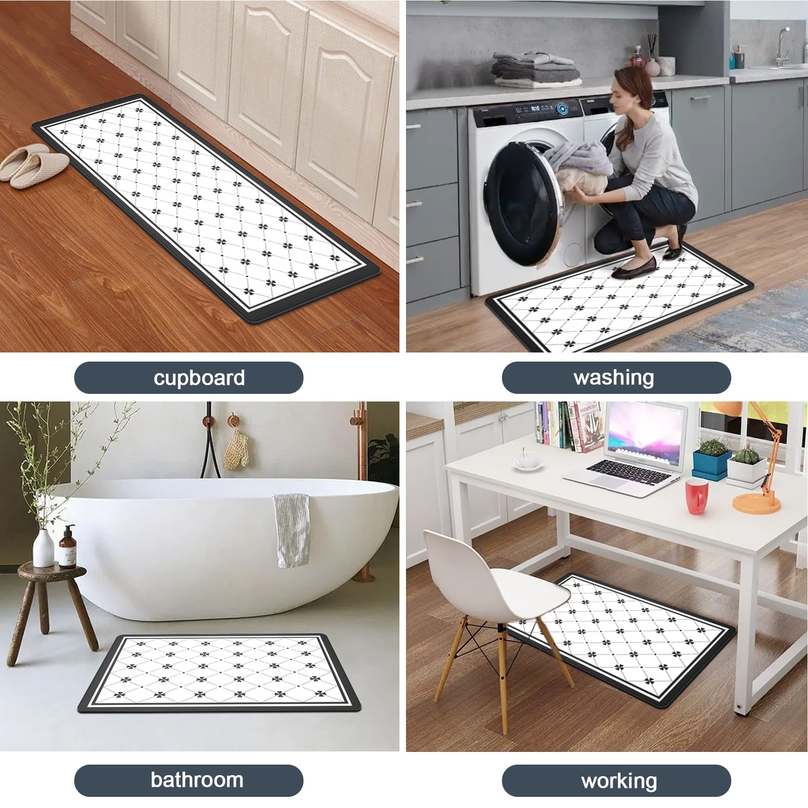 **Artnice Set of 2 Anti-Fatigue Kitchen Mats - Black & White Plaid Cushioned Rugs, Waterproof Non-Slip Floor Mats for Standing Comfort - Perfect for Home, Office, Sink Area, and High-Traffic Spaces**