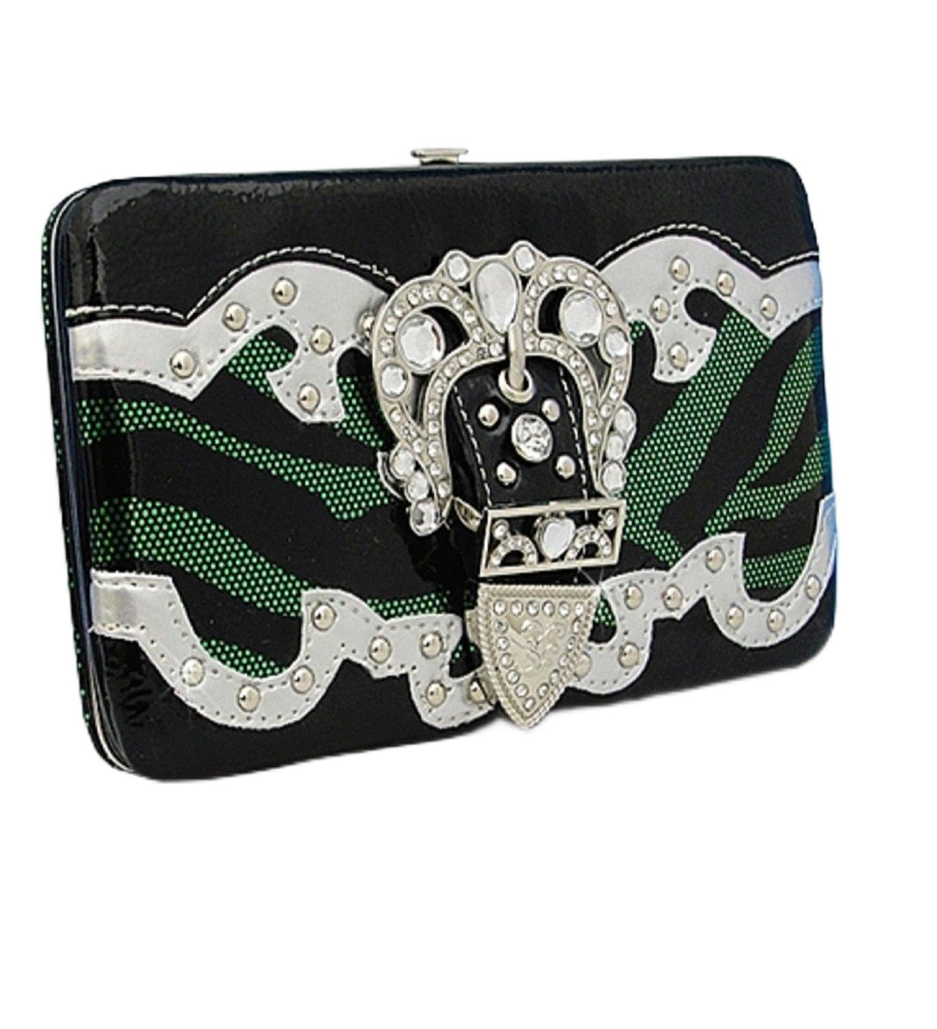Green and Black Zebra Print Western Style Buckle Wallet - Stylish Cowboy Bifold Leather Wallet for Men - Perfect for Rodeo, Country Music Festivals & Western Fashion
