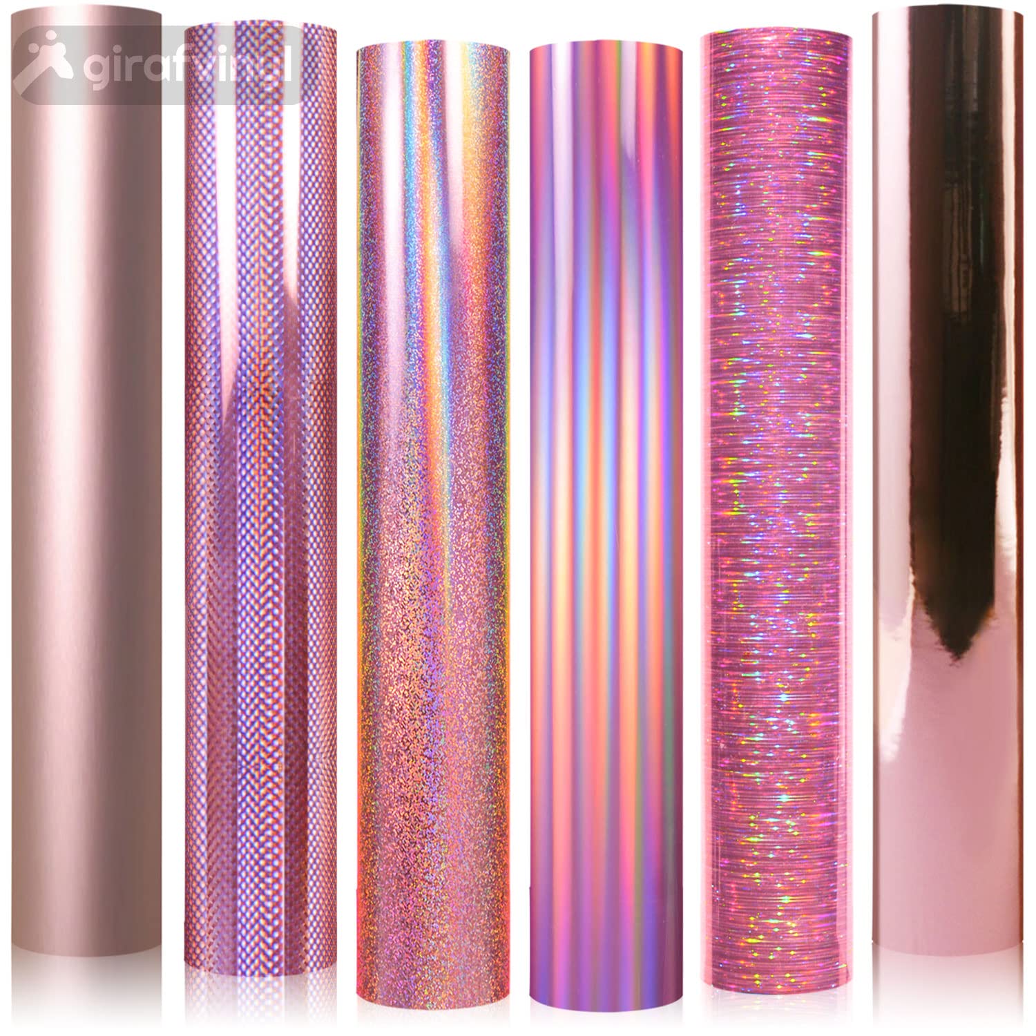 GIRAFVINYL Rose Gold Holographic Permanent Vinyl - 6 Sheets (12