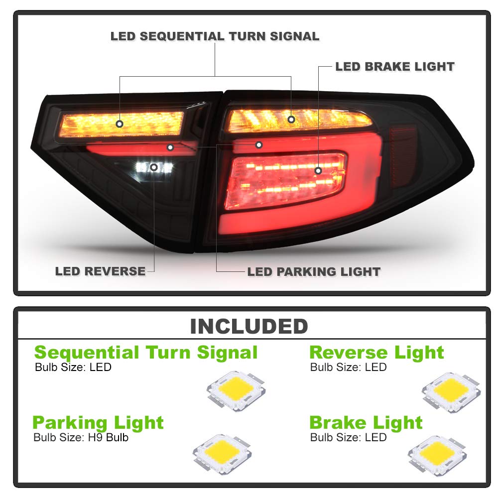 ACANII LED Sequential Tail Lights for 2008-2014 Subaru Impreza WRX Hatchback - Smoked Lens Black Housing Brake Lamps Set - Upgrade Your Car's Style & Safety for Night Driving