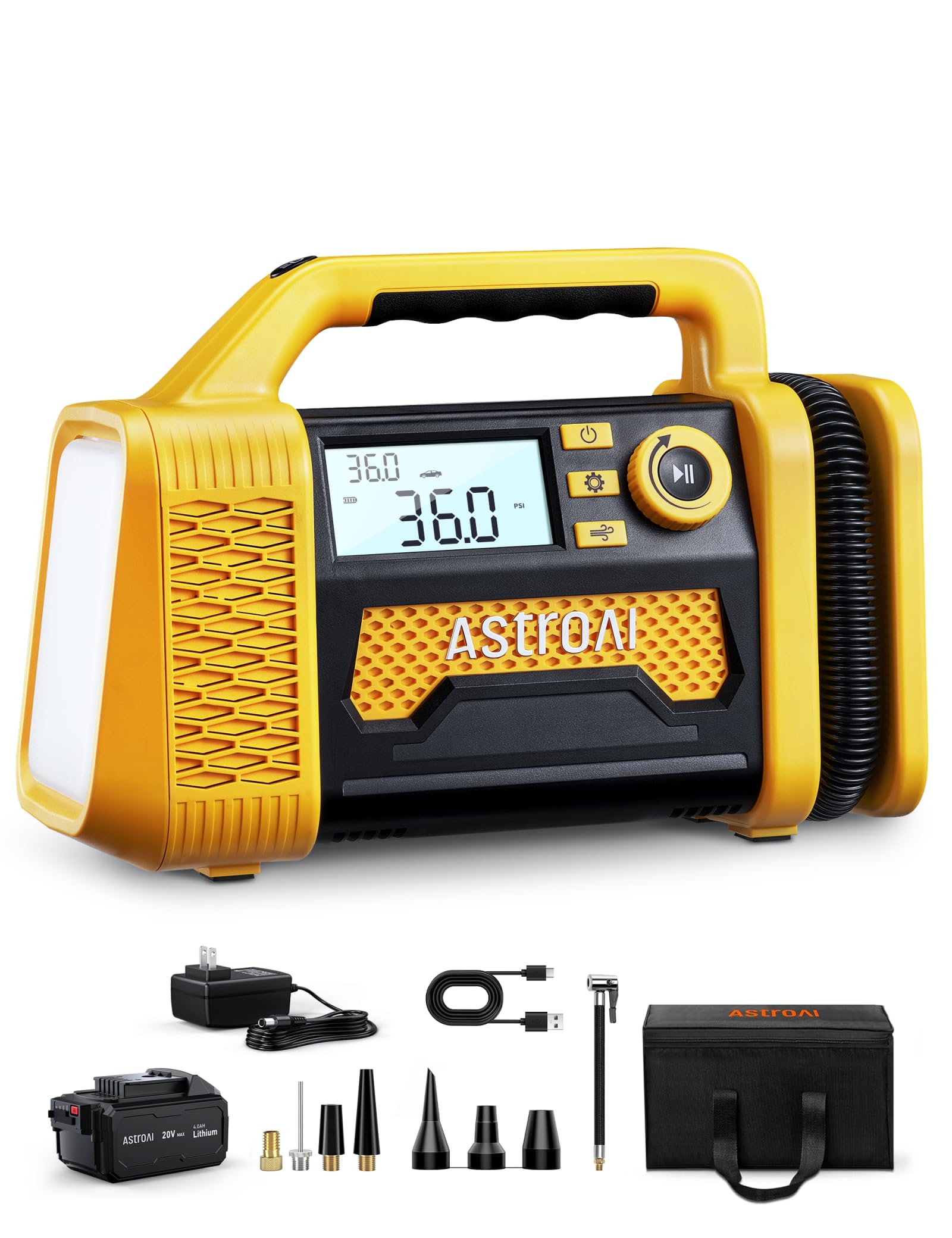 AstroAI TC3 150PSI Portable Air Compressor - Digital Tire Inflator for Cars, Trucks, SUVs & RVs | Heavy Duty Offroad Air Pump with LCD Display | Ideal for Road Trips, Emergency Flat Tires & 4x4 Adventures (Yellow)