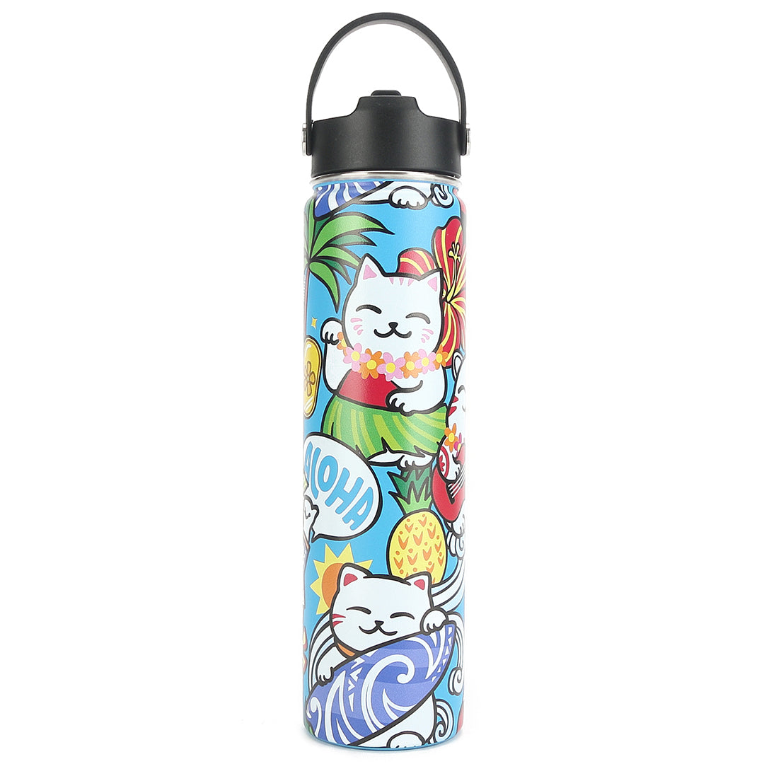 Premium 24oz Insulated Stainless Steel Water Bottle - Leakproof & BPA-Free, Keeps Drinks Cold 24Hrs/Hot 12Hrs - Perfect for Gym, Hiking, Travel & Outdoor Activities (Neko Teal Color)