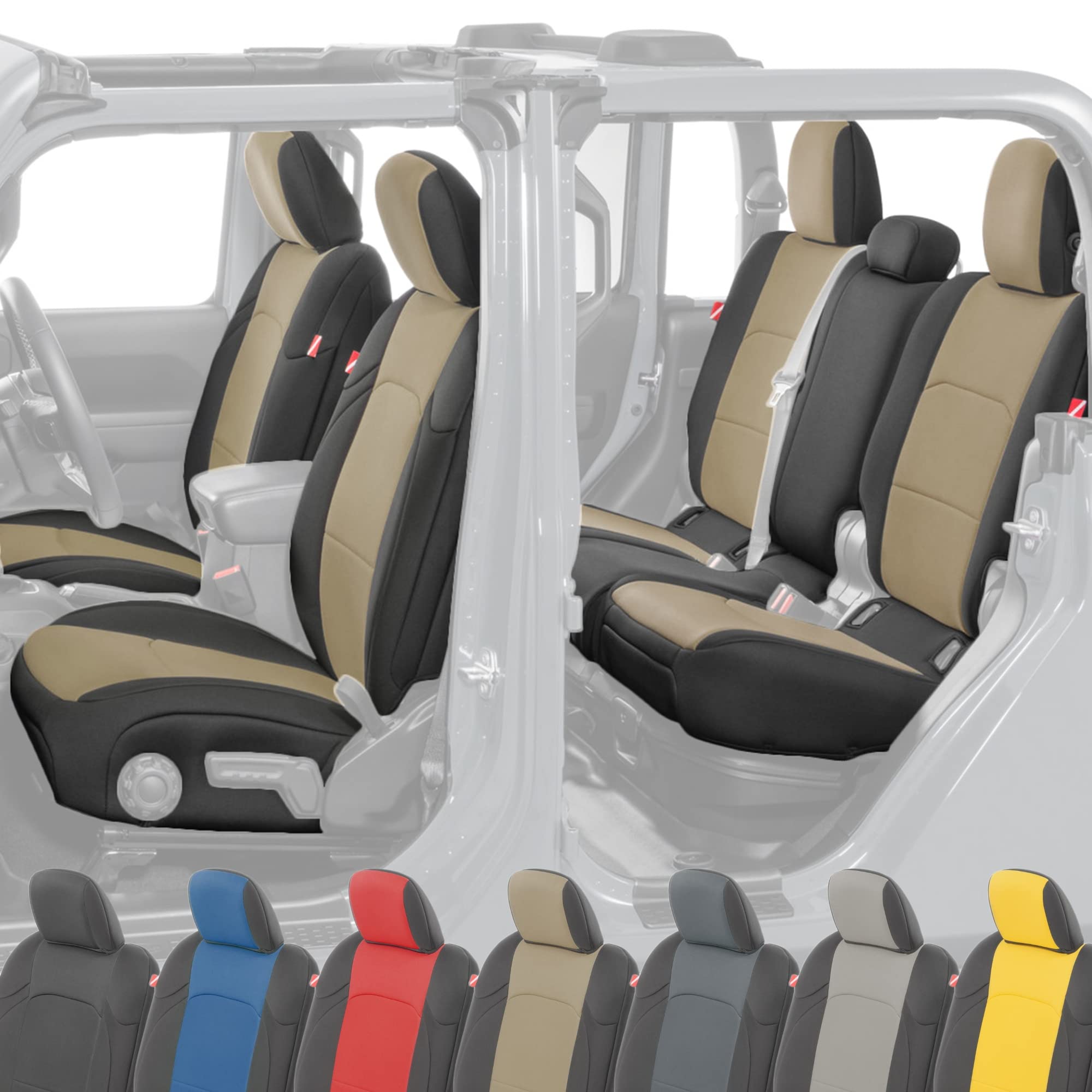 Diver Down Neoprene Seat Cover Set for Jeep Gladiator JT 2020-2022 - Waterproof Custom Fit Front & Back Seat Covers - Soft Padded Cushion with Thermal Resistance (Tan, Cloth Seats) - Perfect for Off-Roading, Camping & Outdoor Adventures