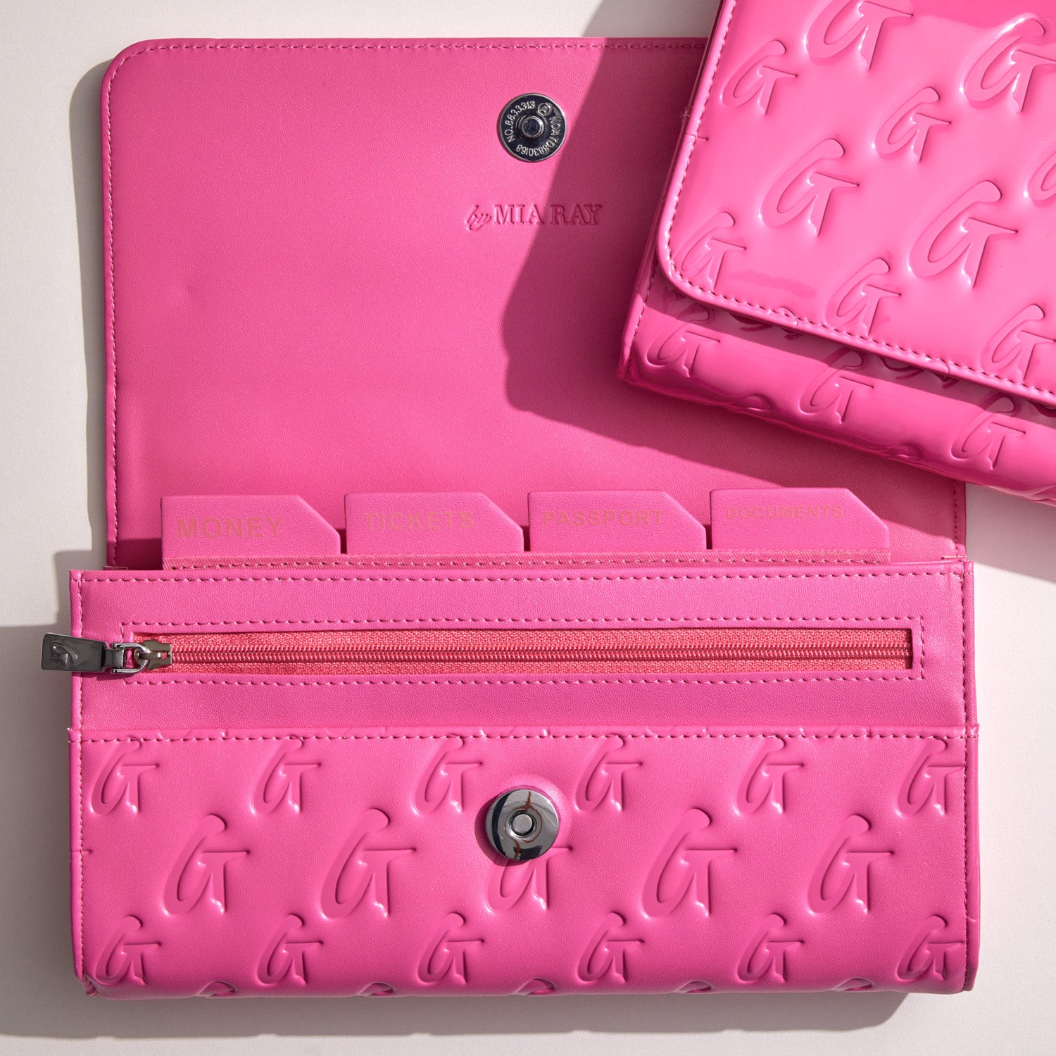 Monogram Travel Wallet for Women - Hot Pink RFID Blocking Passport Holder | Perfect for Airplane, Vacation & Business Trips