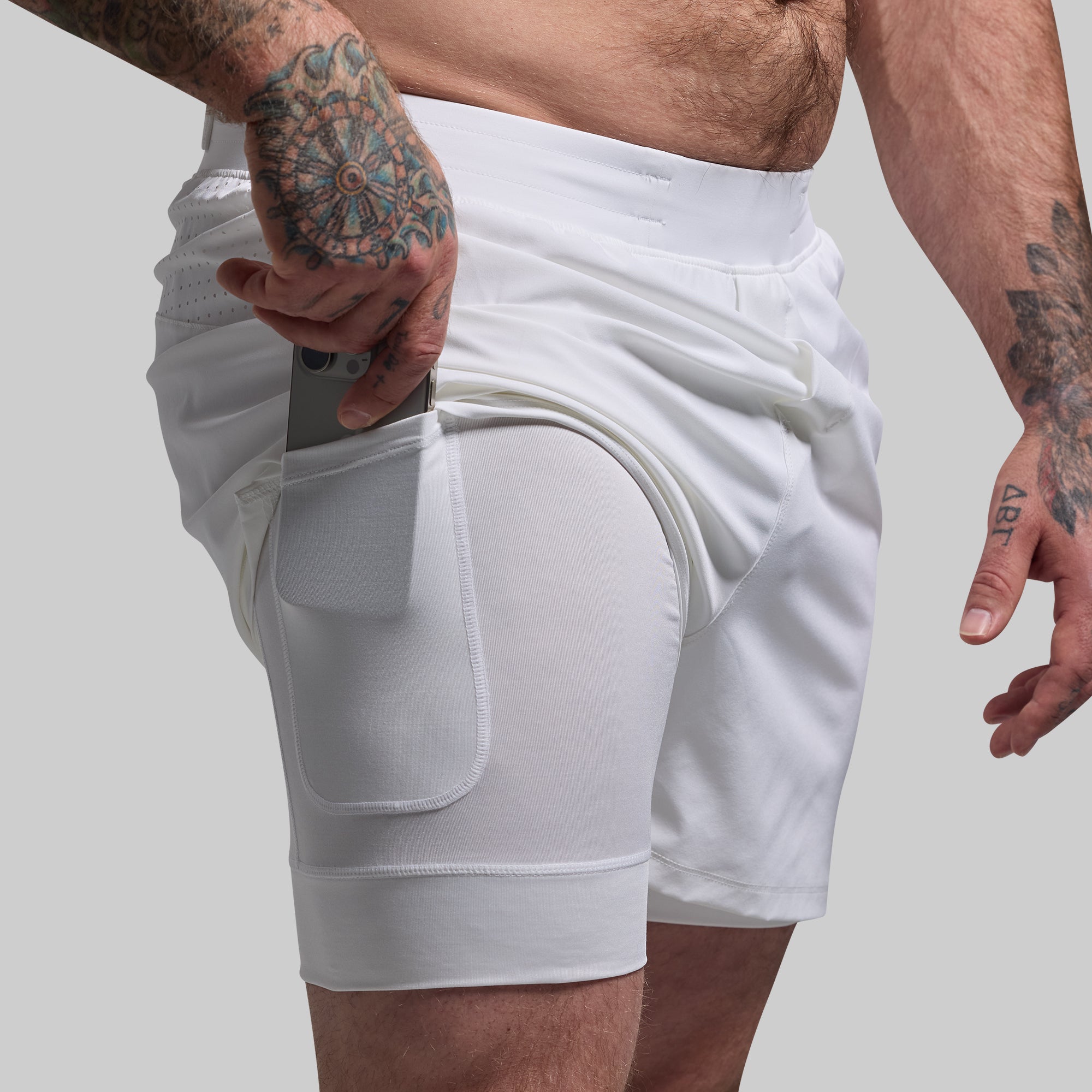 Men's Performance Compression Shorts - Breathable & Moisture-Wicking Running Workout Shorts for Gym, Jogging & Training (White)