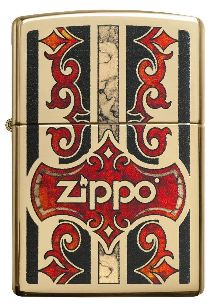 Zippo Fusion Logo High Polish Brass Pocket Lighter - Windproof Refillable Lighter for Camping, Hiking & Outdoor Adventures (One Size)