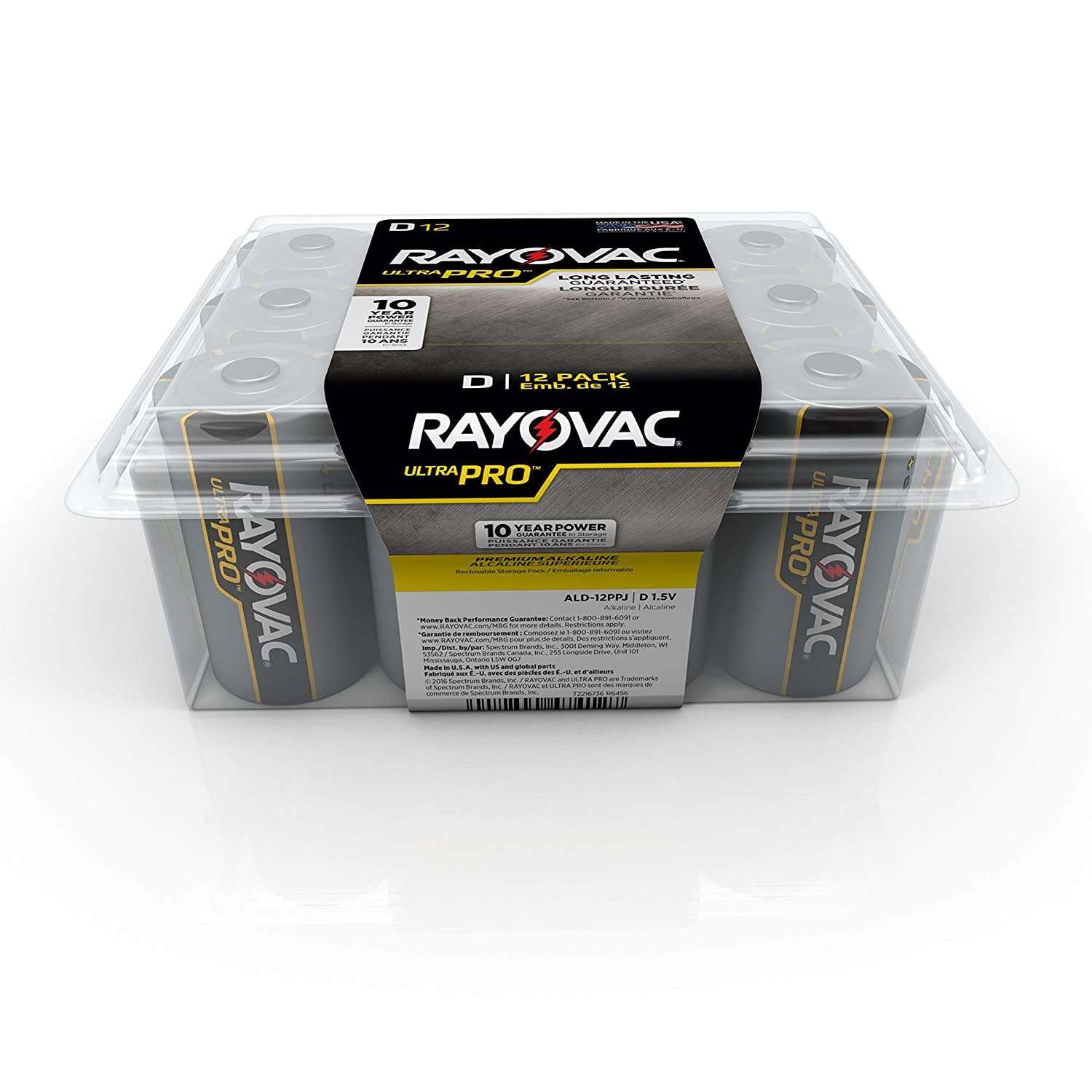 Rayovac ALD-12PPJ UltraPro Industrial Alkaline D Batteries - 12 Pack Long Lasting High Power for Flashlights, Toys & Emergency Devices - Standard Black D Size Batteries