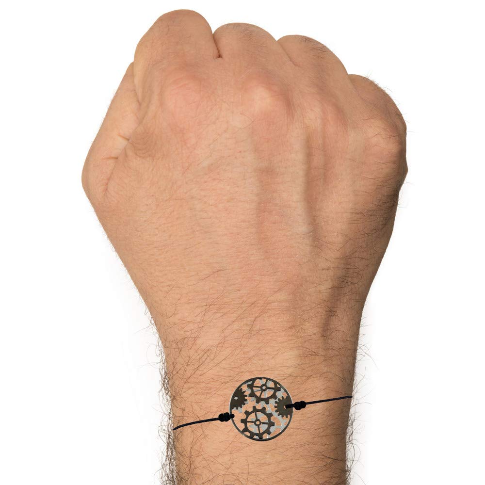Men's Link Bracelet with Gears & Medal Design - Reversible Silver & Ruthenium for Casual Wear & Gift Giving