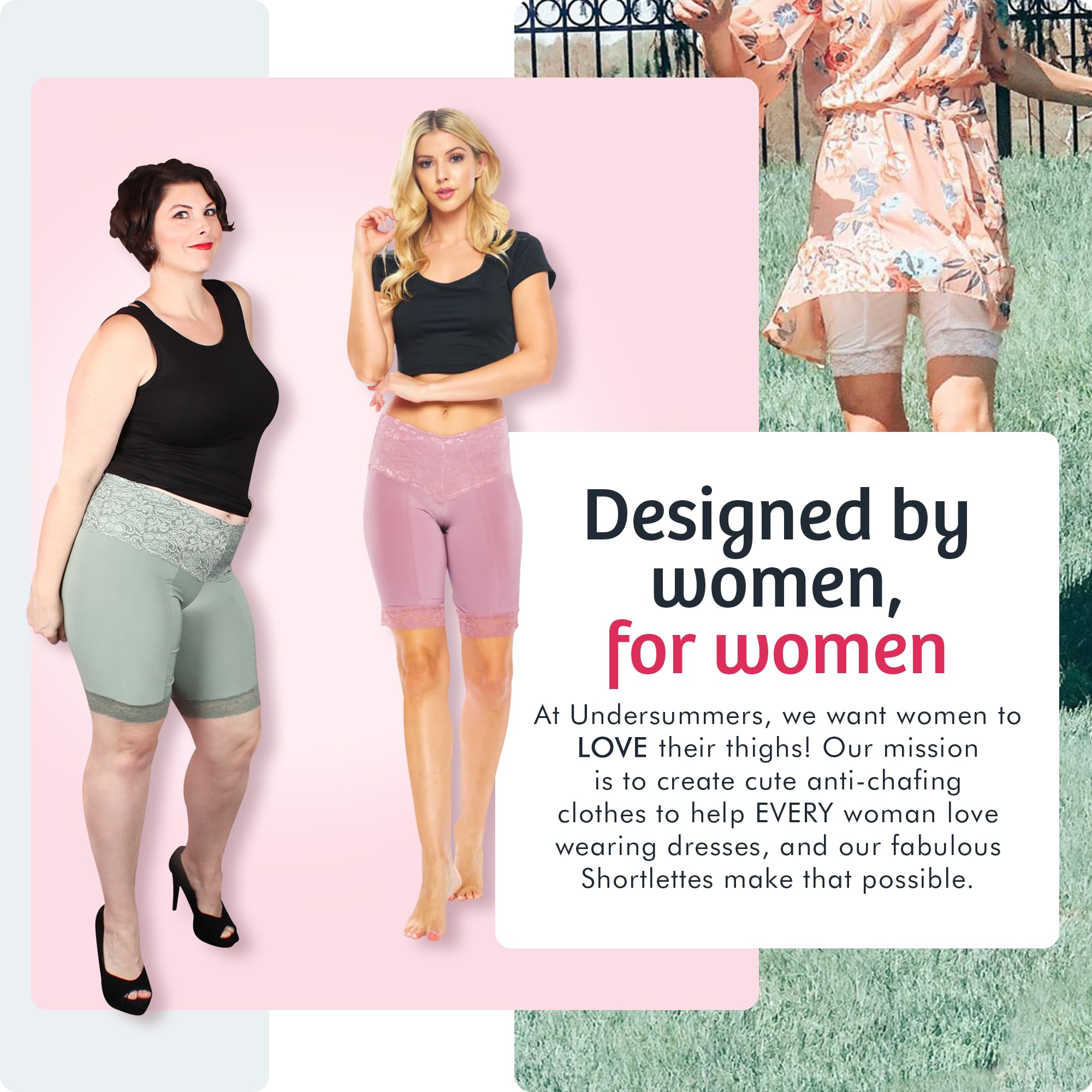 Undersummers Women's Lace Slip Shorts - 9” Inseam Anti-Chafing Shorts for Under Dresses | Comfortable Lingerie for Summer, Weddings & Everyday Wear