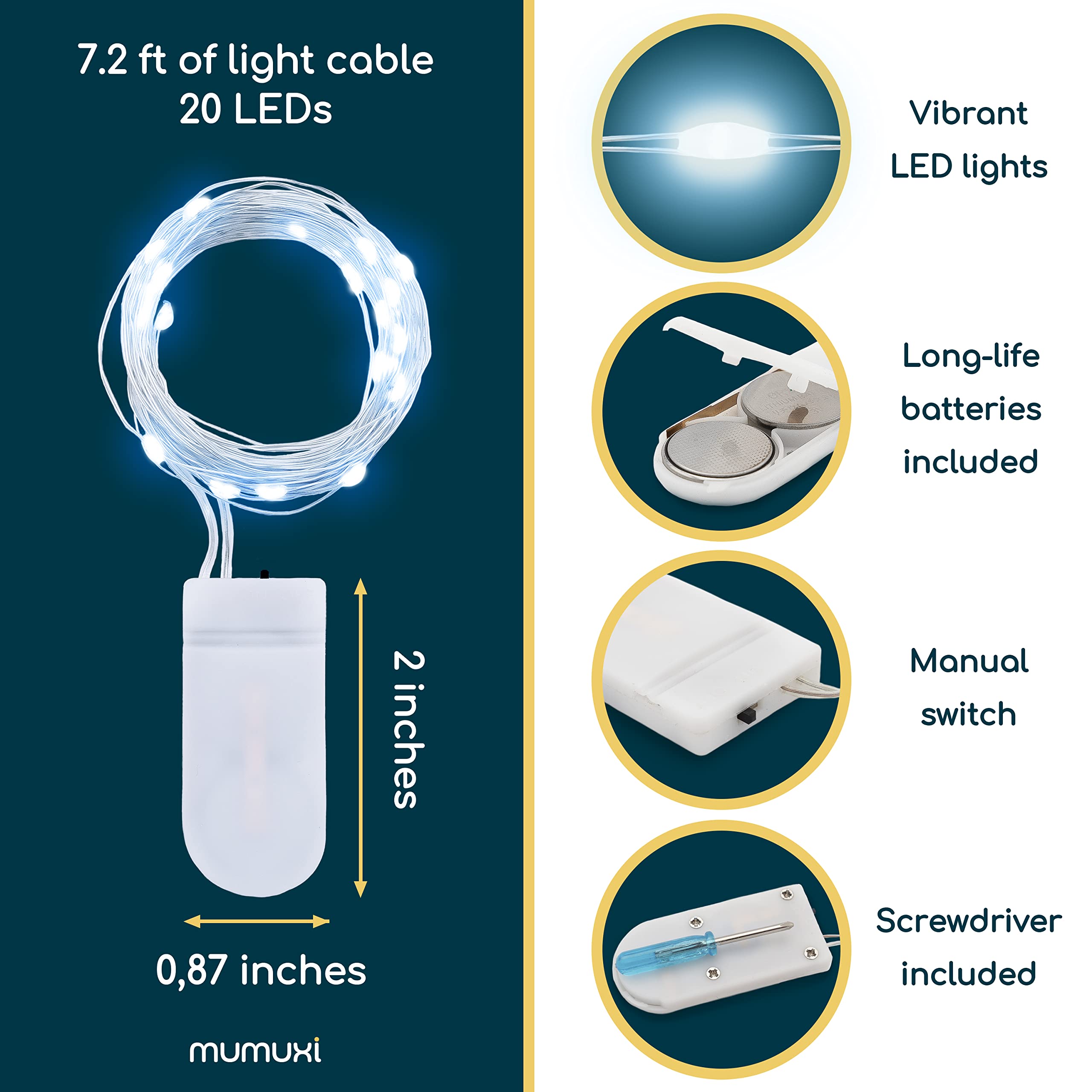 12 Pack 7.2ft Battery Operated Fairy Lights with 20 Mini LEDs - Cool White String Lights for Wedding Centerpieces, Party Decor, Bedroom, Mason Jars & Christmas Tree Decorations - Indoor/Outdoor Use