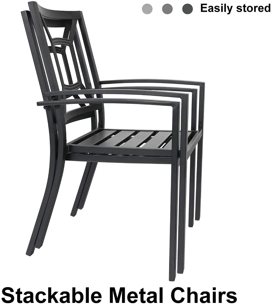 MFSTUDIO 2-Piece Black Wrought Iron Outdoor Dining Chairs Set - Stackable Patio Furniture with Armrests for Garden, Poolside & Backyard Relaxation