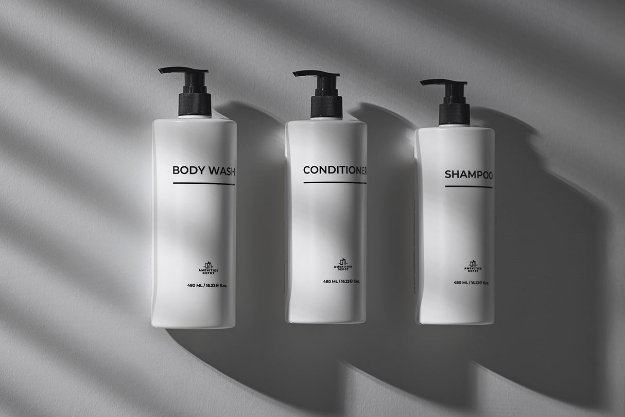 12 Pack Shampoo & Body Wash Combo with Drill-Free Wall Mount Shower Dispenser - 6.2oz/480ml Each - White Label - Perfect for Bathroom, Gym, Spa & Travel Use