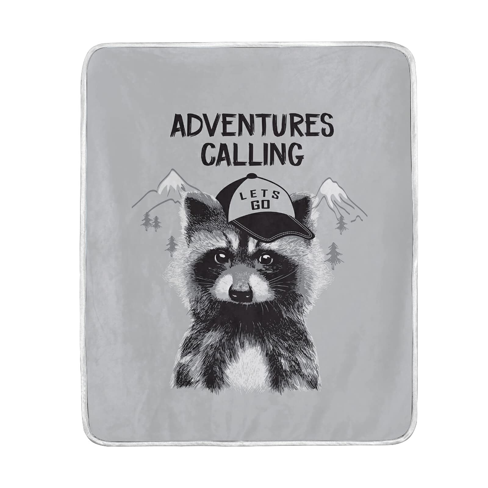 Soft Fluffy Raccoon Print Fleece Blanket - 60x80 Inch Plush Throw for Bed, Sofa & Camping | Cozy Warm Blanket for Travel, Home Decor & Outdoor Adventures | Super-Soft Black & White Animal Design