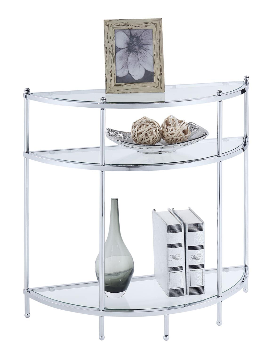 Royal Crest Modern Entryway Table with Chrome Frame & Glass Top - Stylish Hallway Console for Small Spaces, Perfect for Entry, Living Room or Bedroom Decor