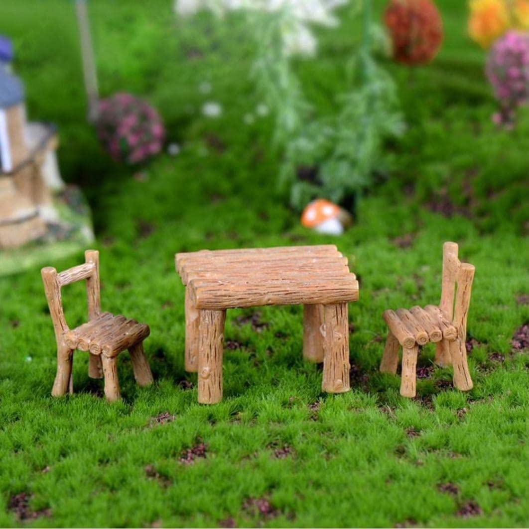 3Pcs Miniature Fairy Garden Resin Table & Chairs Set - DIY Dollhouse Scenery Decorations, Tiny Furniture for Fairy Gardens, Terrariums & Miniature Displays - Perfect for Crafting, Home Decor & Gift Ideas