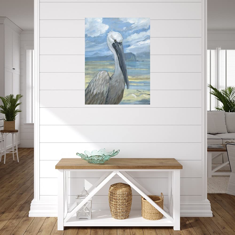 Salty Pelican Fine Art Canvas Wall Decor by Paul Brent - 24x32 Inches - Ready to Hang - Coastal & Nautical Theme Painting for Living Room, Bedroom, Office, Kitchen, Bathroom, Bar & Dining Room - Perfect Beach House Decor & Gift for Ocean Lovers