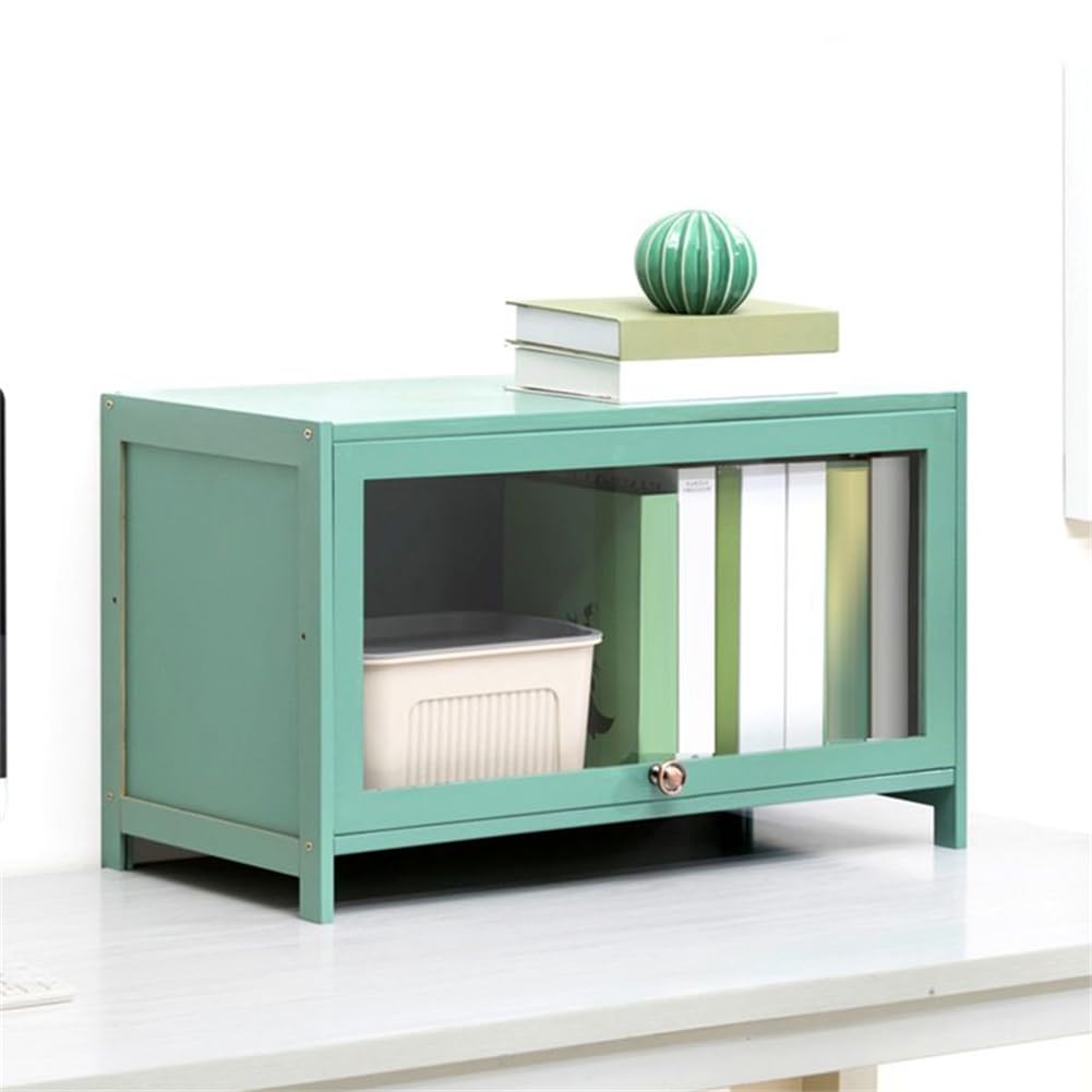 KWOKING Contemporary Green Barrister Bookcase - Bamboo Bookshelf for Home Office, Floor-to-Ceiling Storage, Desktop Organizer, Bedroom Display Stand (27.6
