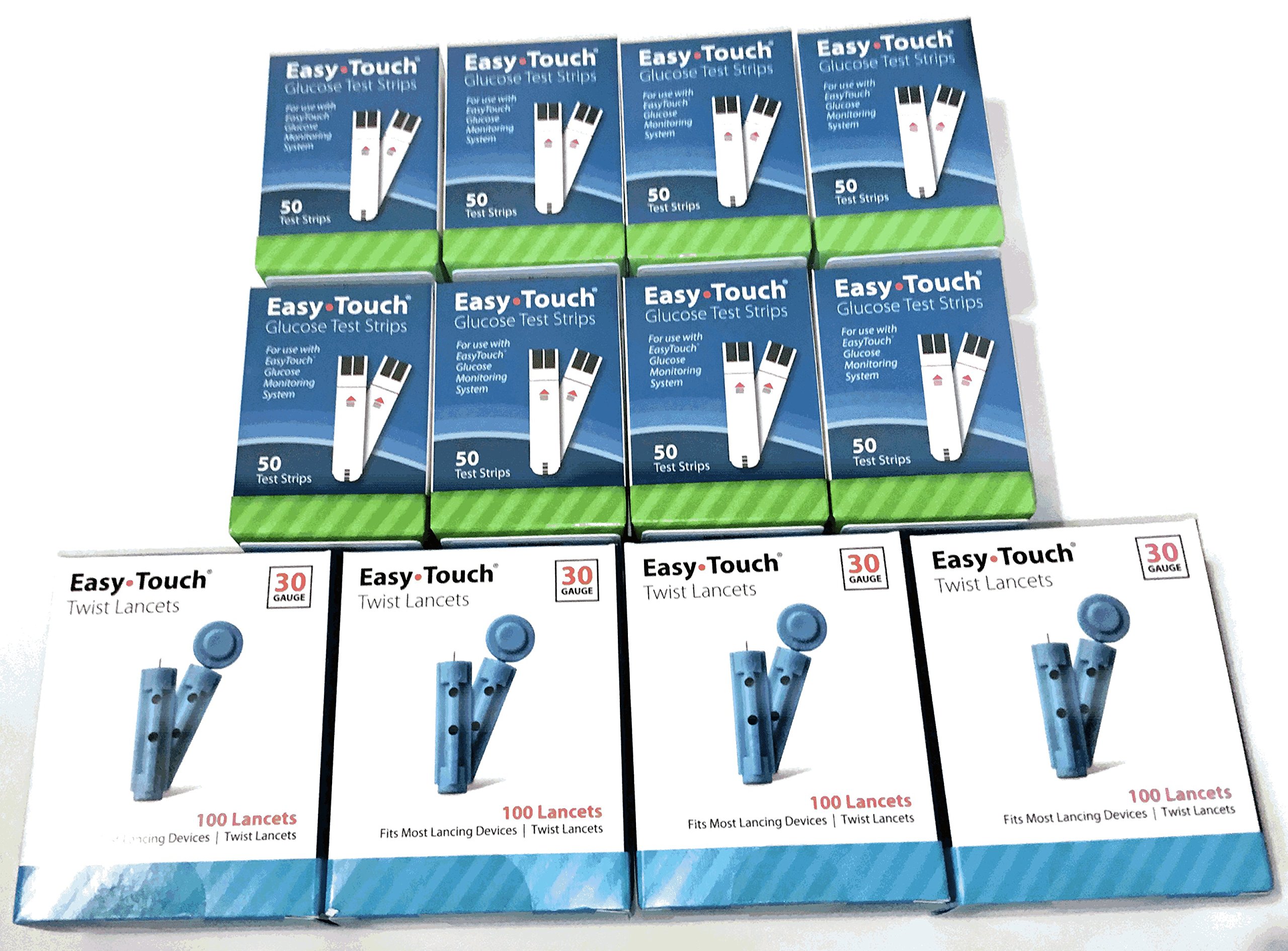 EasyTouch 400 Blood Glucose Test Strips (8 Boxes) & 400 GET•Well Lancets 30g (4 Boxes) - Accurate Diabetes Testing Kit for Home Use, Travel & Daily Monitoring