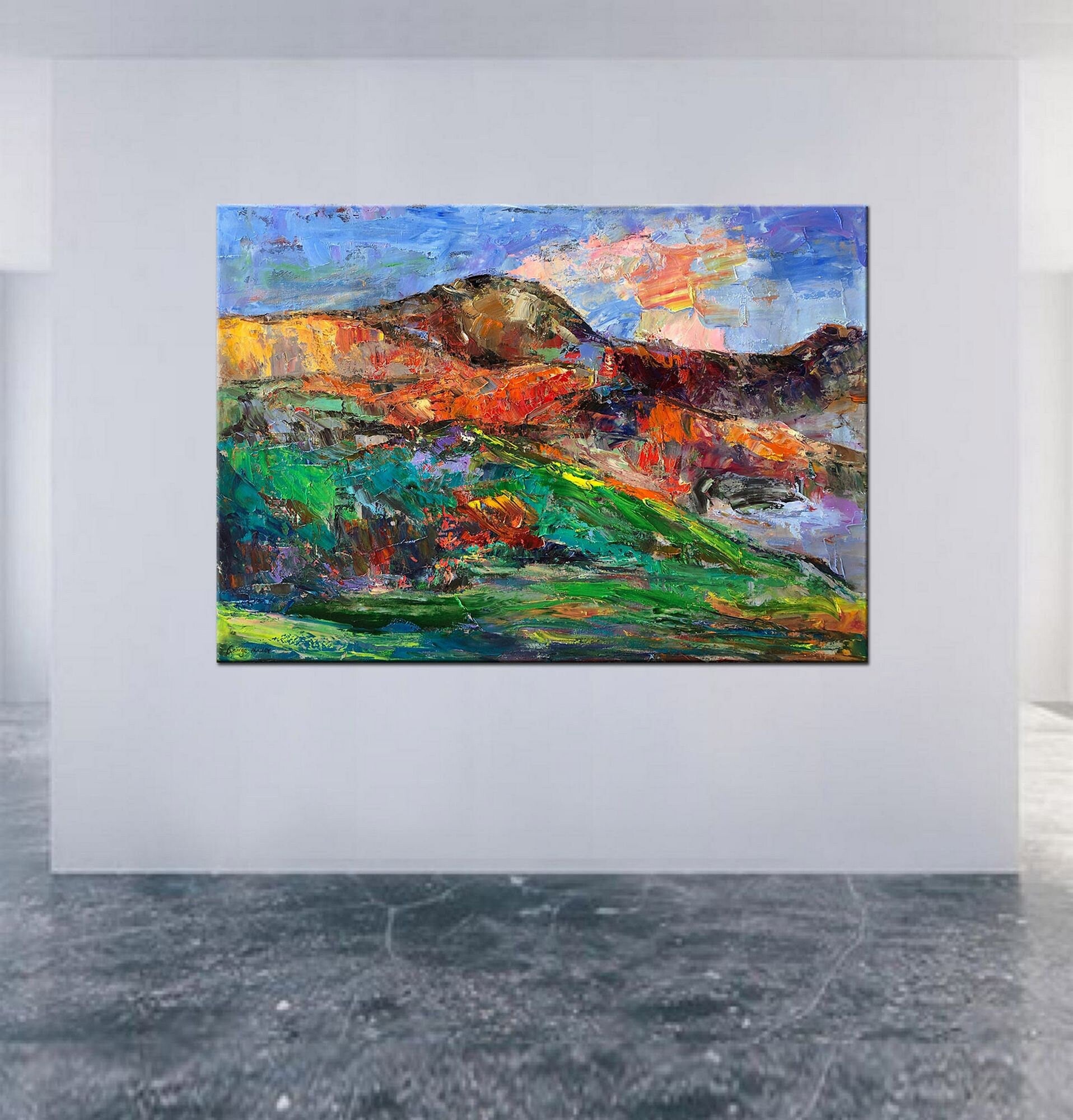 Original Abstract Landscape Oil Painting on Canvas - Handmade Large Wall Art for Living Room, Bedroom & Office Decor
