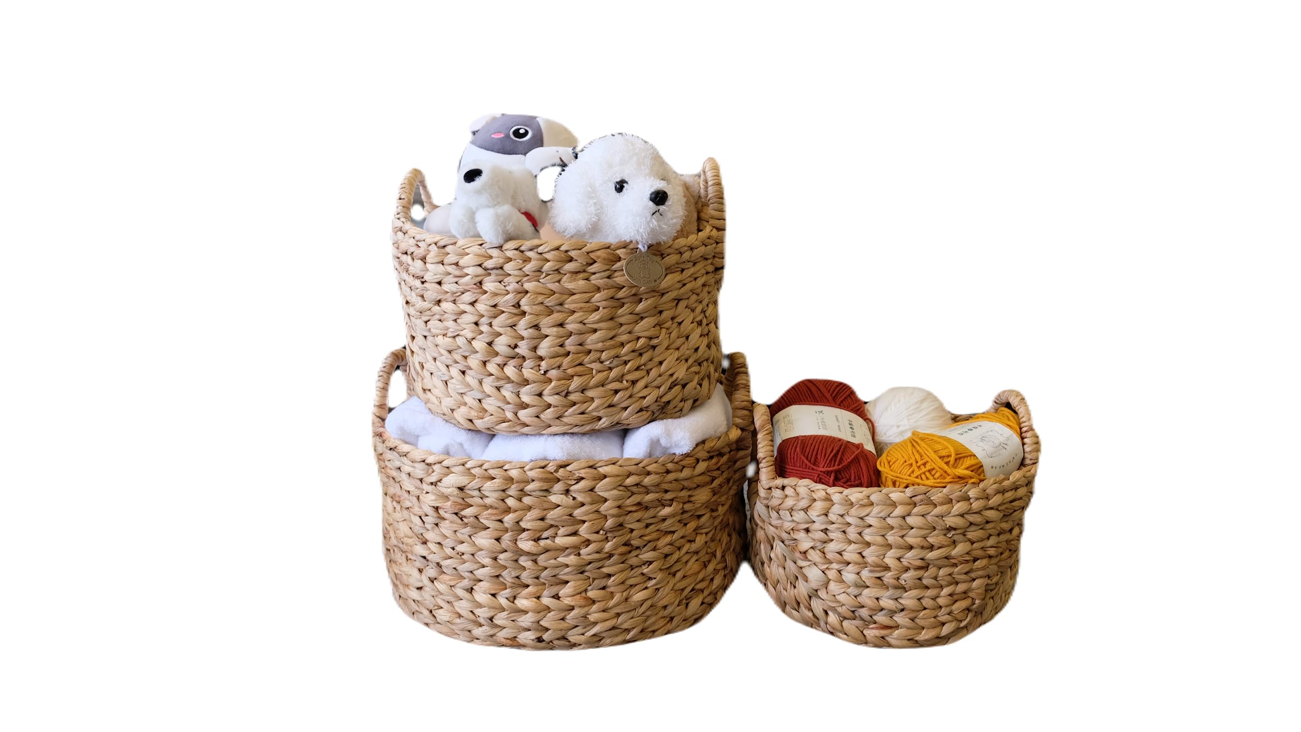 Handwoven Water Hyacinth Storage Baskets with Liners - 3-Pack Brown Wicker Baskets for Home Organization, Planters & Decorative Storage Cubes | Perfect for Living Room, Bedroom & Bathroom Organization