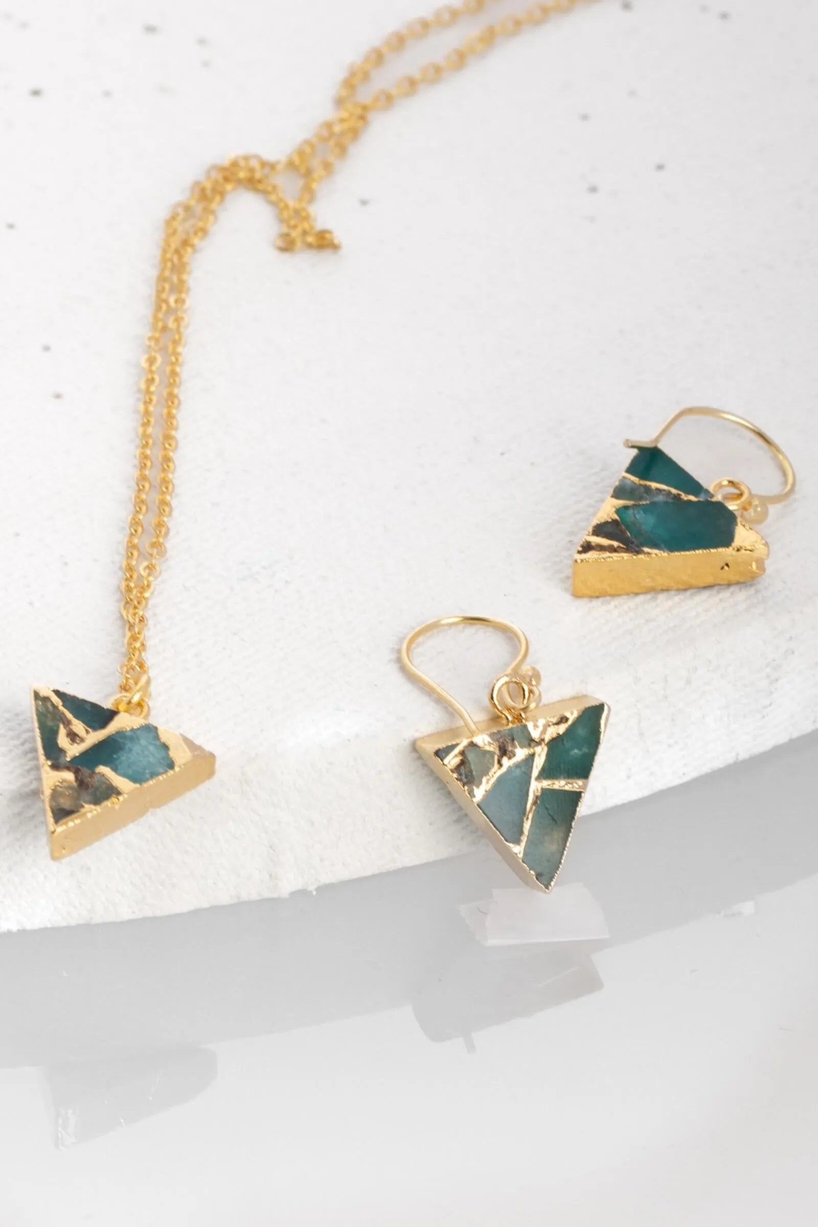 Mojave Triangle Mini Earring and Necklace Set - Dainty Gold Jewelry for Women, Minimalist Geometric Necklace and Earrings Set - Perfect for Everyday Wear, Date Night, and Gifts