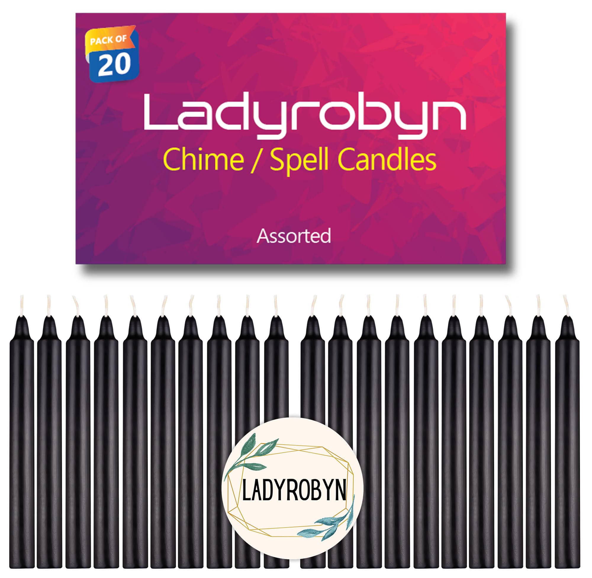 Premium Black Taper Candles - Set of 20 Dripless Long-Lasting Candles for Halloween, Christmas, Holiday Decor, Wedding, Dinner Party & Spell Rituals | Elegant Flickering Flames for Romantic Ambiance & Themed Events