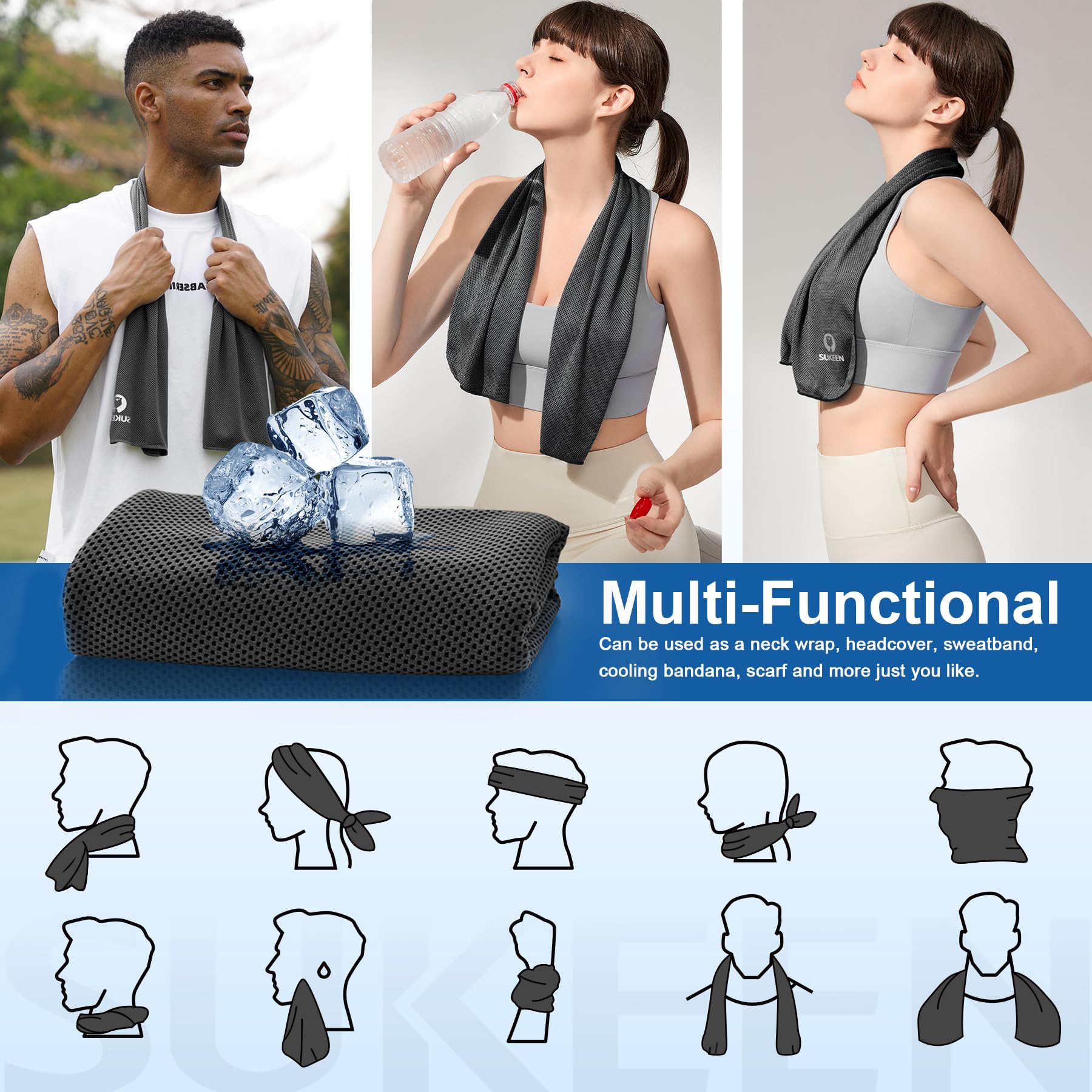 Sukeen 4 Pack Cooling Towels for Neck & Face - Lightweight Microfiber Sweat Towels | Soft, Breathable & Quick-Drying | Perfect for Workout, Yoga, Golf, Gym, Camping, Running & Outdoor Sports (40