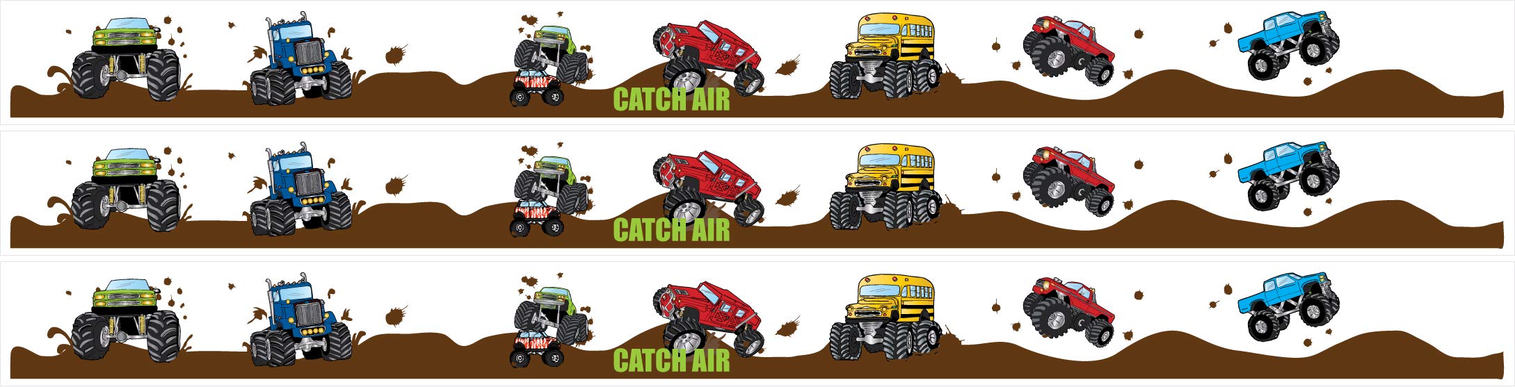 Monster Truck Wall Decal - 4.5 Inch Wide x 3 Strips, 13 Feet Long - Kids Room Decor for Boys - Perfect for Bedroom, Playroom, and Nursery Wall Stickers