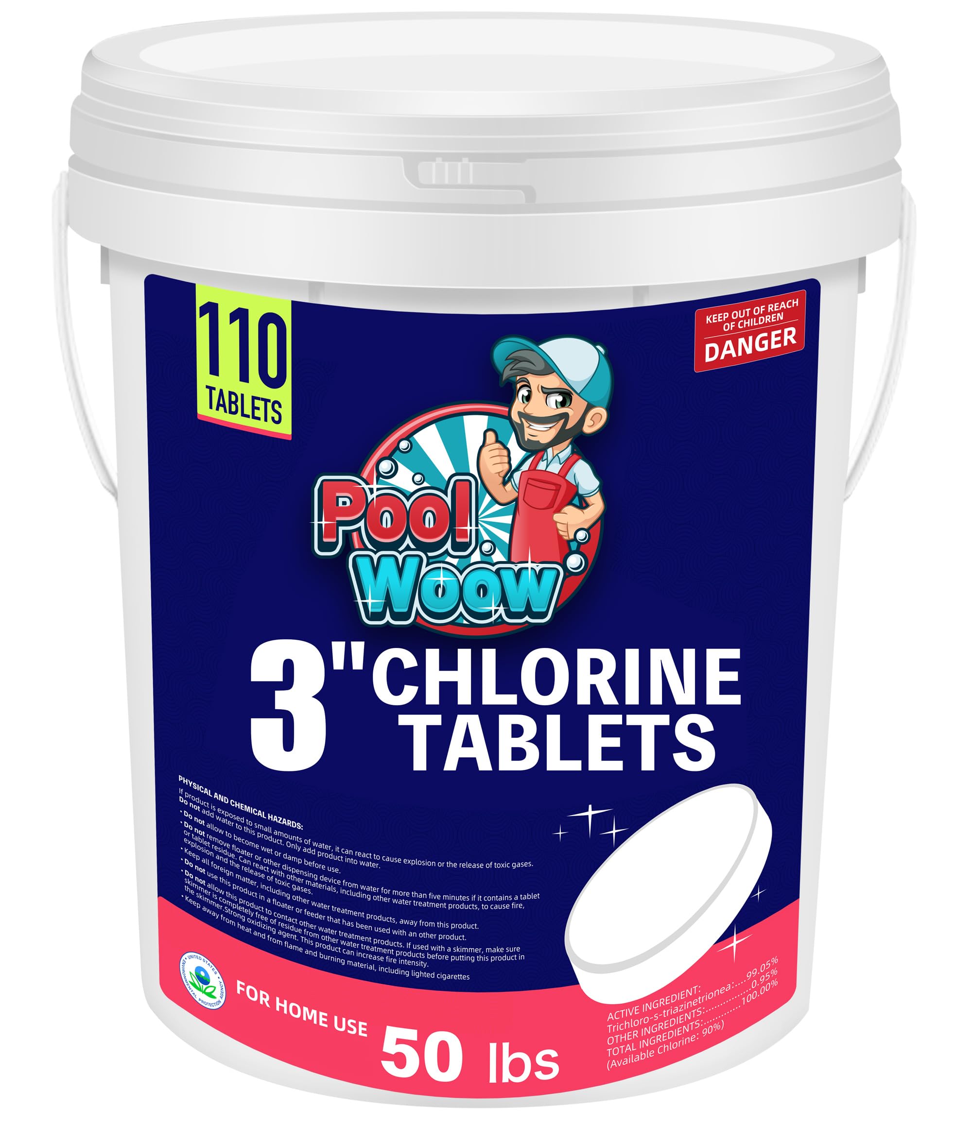 POOLWOOW 50 lbs Chlorine Tablets 3 Inch - Swimming Pool Sanitizer & Water Treatment - Long-Lasting Chlorine for Pool Maintenance, Hot Tubs, Spas, and Water Features