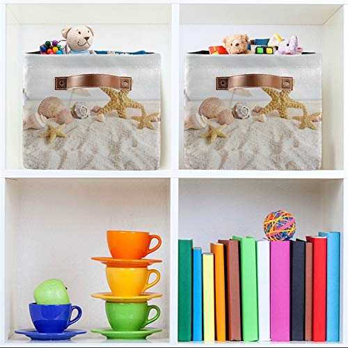 SEULIFE Large Foldable Storage Basket with Handles - Collapsible Organizer Bin for Beach Toys, Bathroom, Kids Nursery & Closet - Perfect for Summer, Ocean & Seashell Themed Decor (1 Pack) | Great for Organizing Toys, Towels & Seasonal Items