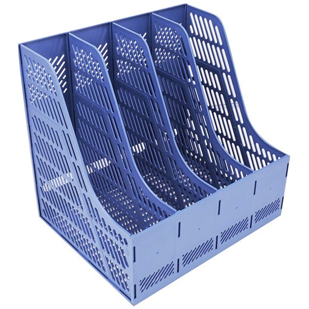 Black & Blue Plastic A4 File Organizer Shelf - Desktop Filing Storage Rack for Office Supplies, 4-Tier Document Holder, Paper Tray for Desk Organization - Perfect for Home Office, School, and Workspace Efficiency