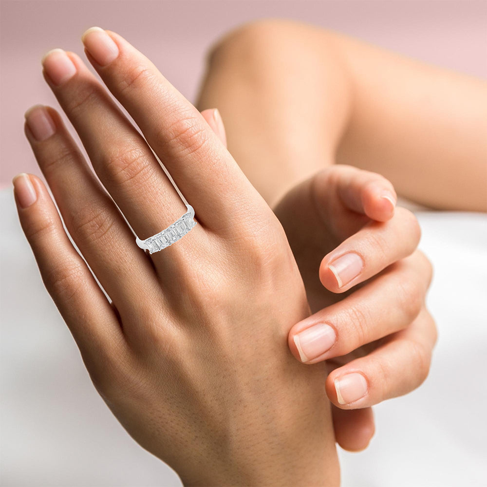 1 Carat (ctw) Emerald Cut Lab-Created Diamond 14K White Gold 5-Stone Ring for Engagement, Wedding, Anniversary & Special Occasions