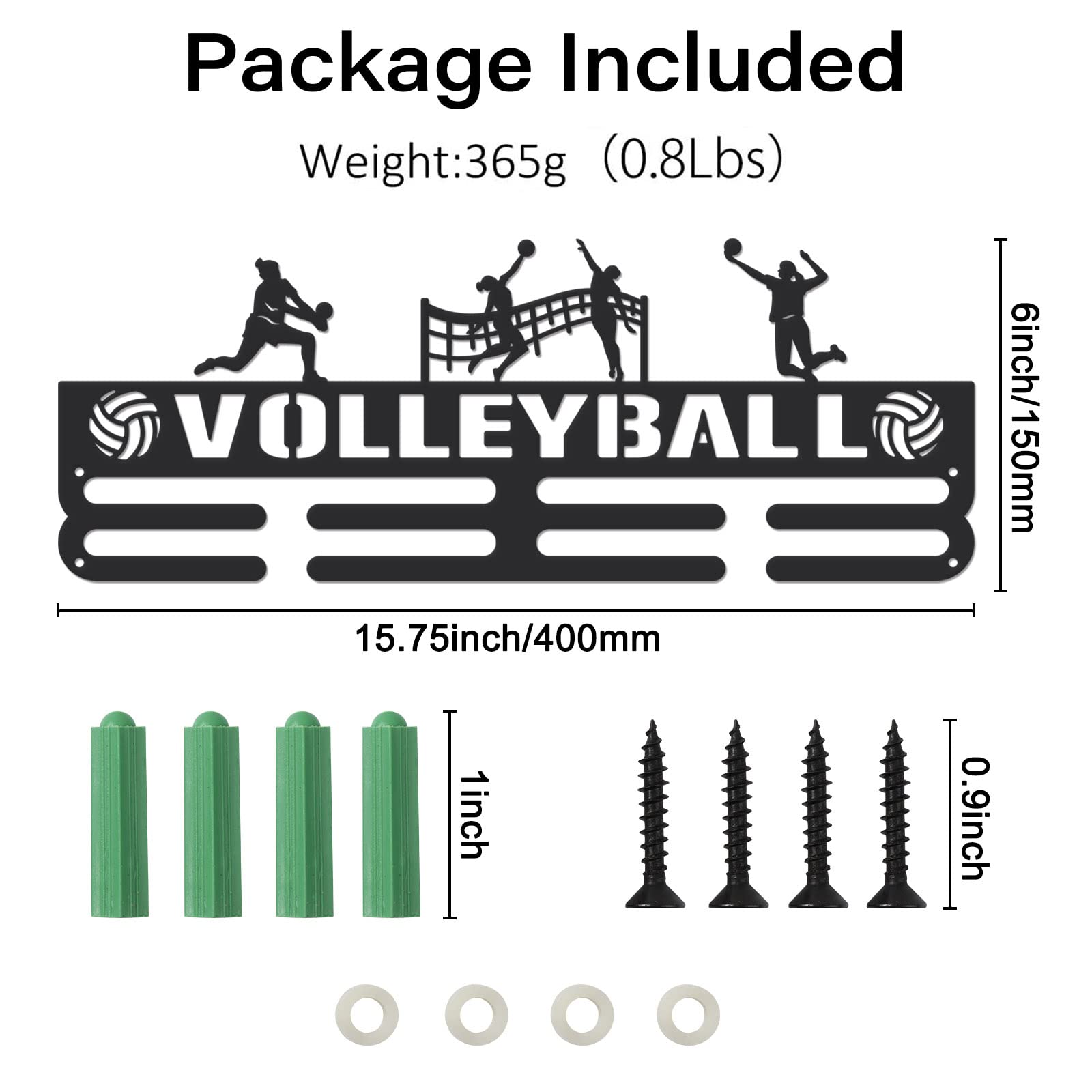 SUPERDANT Volleyball Medal Holder - Black Iron Wall Mounted Hooks for 60+ Medals | Women's Volleyball Awards Display Rack | Perfect for Competition Trophies, Sports Achievements & Home Decor