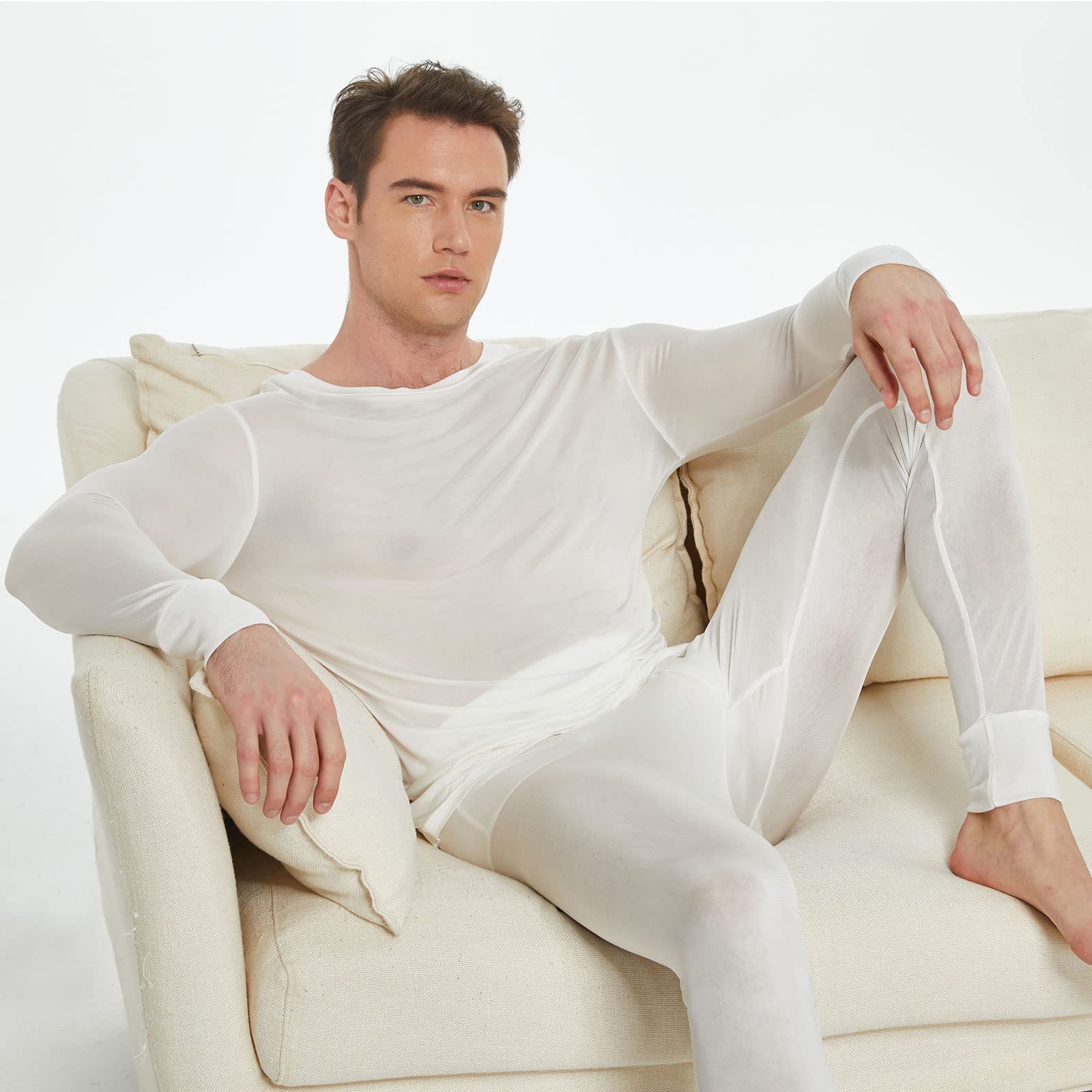 Premium Men's 100% Pure Mulberry Silk Thermal Underwear Set - Soft & Breathable Long Johns Pants for Winter Warmth - Ideal for Cold Weather, Skiing, and Layering Under Clothes