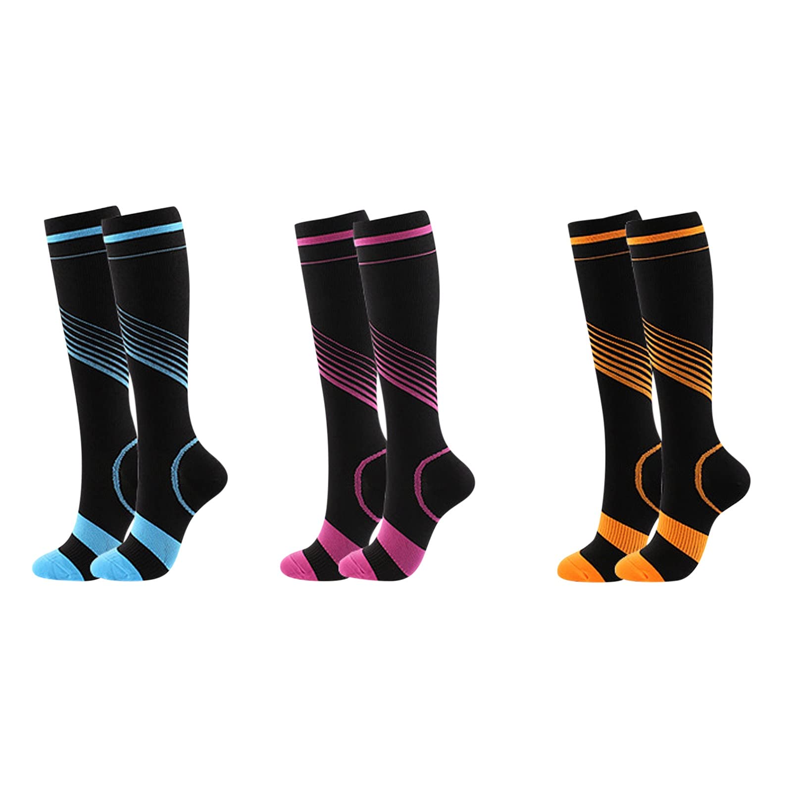 Premium Compression Socks for Men & Women - Breathable Athletic Support Socks with Color Stripes - Ideal for Running, Travel & Recovery