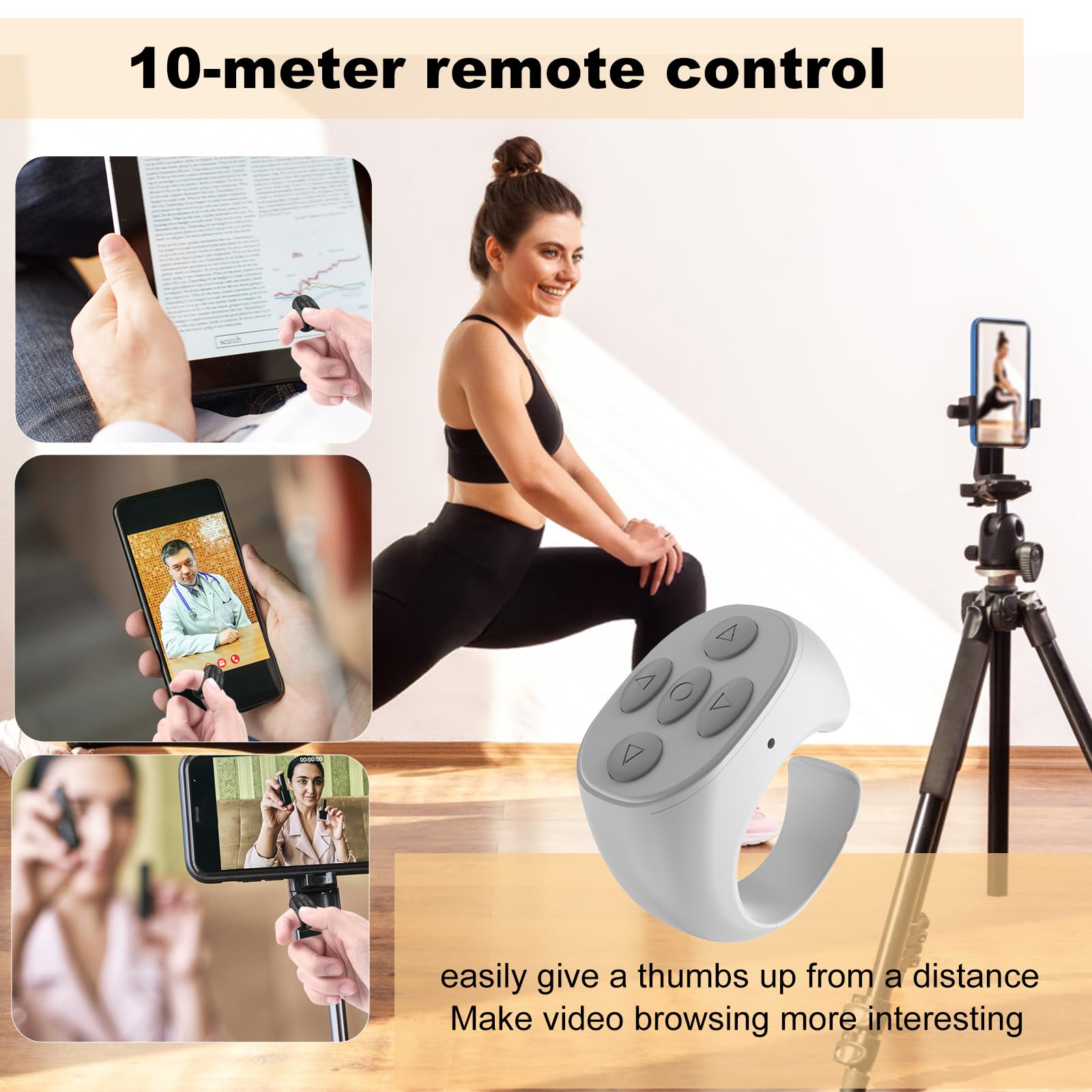 Wireless Bluetooth Finger Ring Remote Control for TikTok Scrolling, Camera Shutter & Page Turning - Rechargeable Hands-Free Device for Social Media, Photography & Presentations (Black) - Perfect for Content Creators, Vloggers & Online Teachers