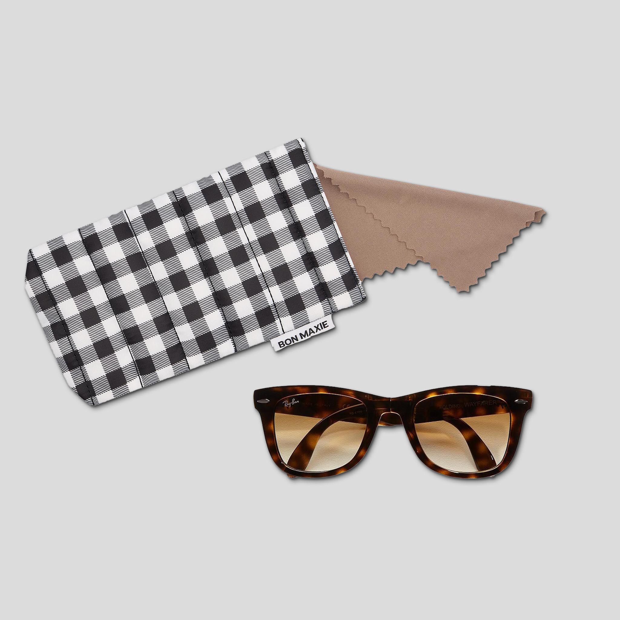 Easy Squeezy Glasses Case - Black Gingham Pattern Protective Eyewear Holder for Travel, Work & Daily Use