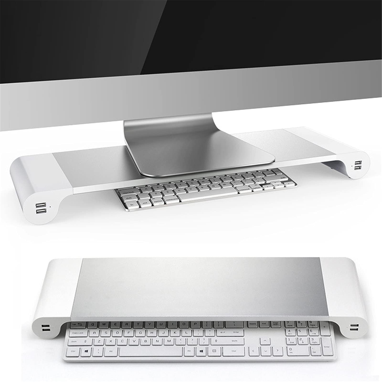 Aluminum Alloy Monitor Stand with 4 USB Ports - Adjustable Laptop Riser & Desk Organizer for Computer, Notebook, MacBook - Perfect for Home Office & Workspace Organization
