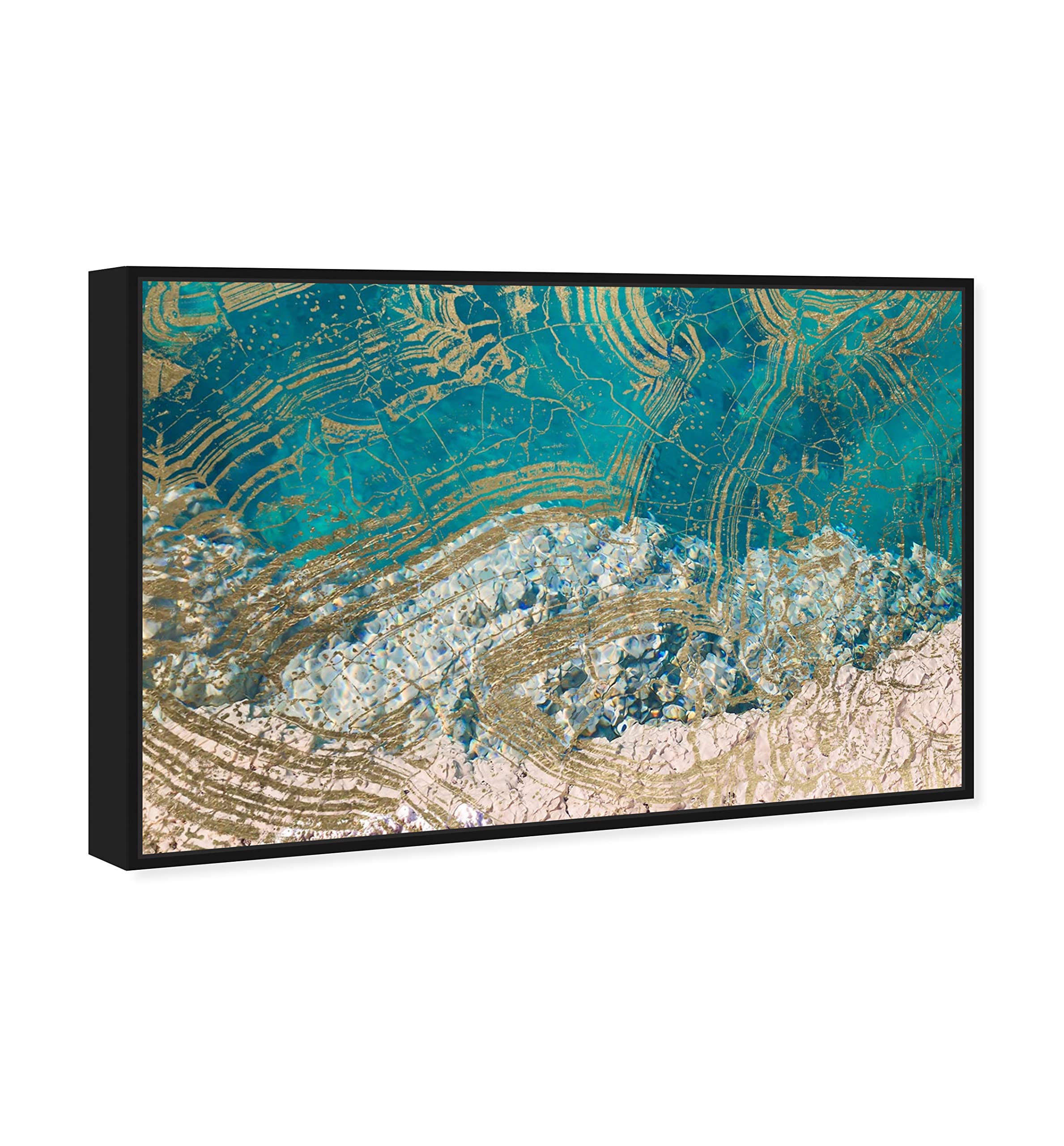 Abstract Wall Art Canvas Prints 'Salt Water' Textures - 54x36 Inches, Blue & Gold - Modern Coastal Decor for Living Room, Bedroom & Office