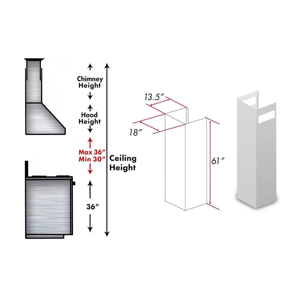 ZLINE 61 Inch Satin Stainless Steel Chimney Extension - Compatible with 12.5 ft Ceilings (Model 8687S E) | Perfect for Kitchen Range Hood Ventilation & Home Improvement Projects