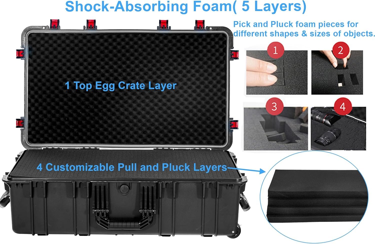 Waterproof Hard Case 35x20.5x12 Inch - IP67 Crushproof Rolling Equipment Case with Foam & Wheels for Camera, Tools, Electronics, Instruments | Travel, Storage & Transport Protection for Professional Gear