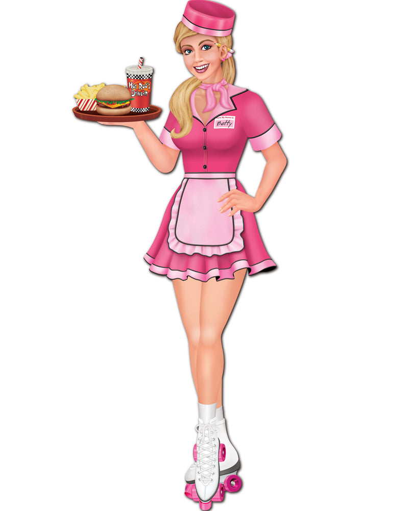 Vintage 50s Jointed Carhop Girl Cutout - Retro Diner Decor for Home, Restaurant & Party - Perfect for Themed Events & Nostalgic Displays