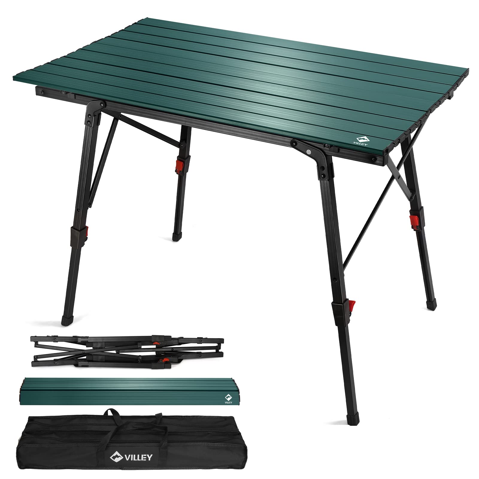 VILLEY Adjustable Height Portable Camping Table - Lightweight Aluminum Folding Table with Carrying Bag for Outdoor Cooking, Picnic, Beach, Backyard, BBQ & Party - Perfect for Camping Trips, Tailgating and Beach Outings
