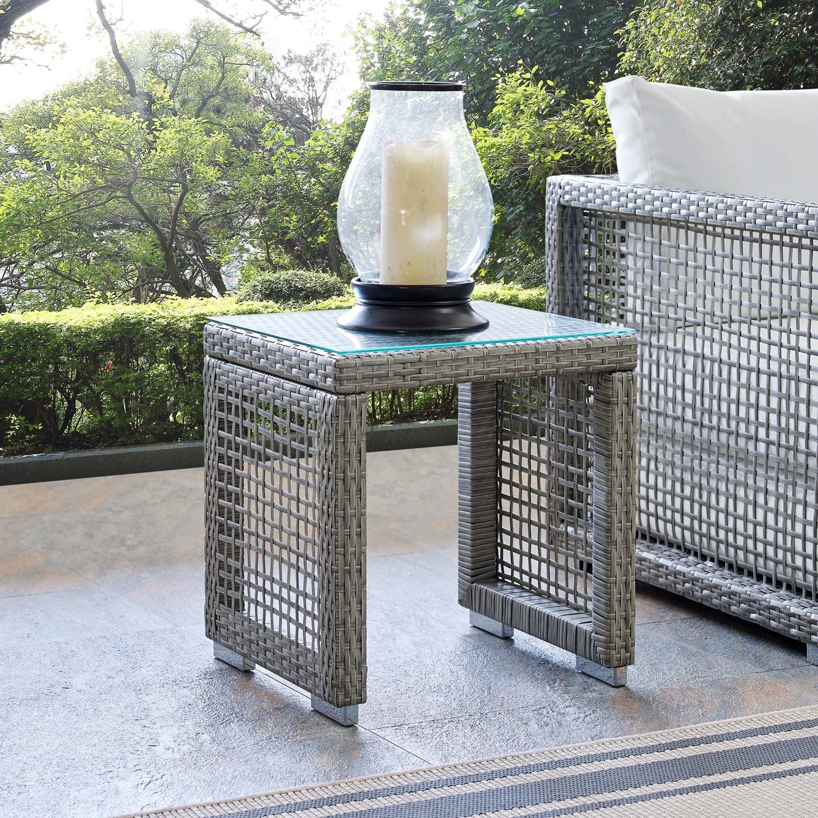 Aura Outdoor Patio Wicker Rattan Side Table - Weather-Resistant Accent Table for Garden, Poolside & Balcony Decor