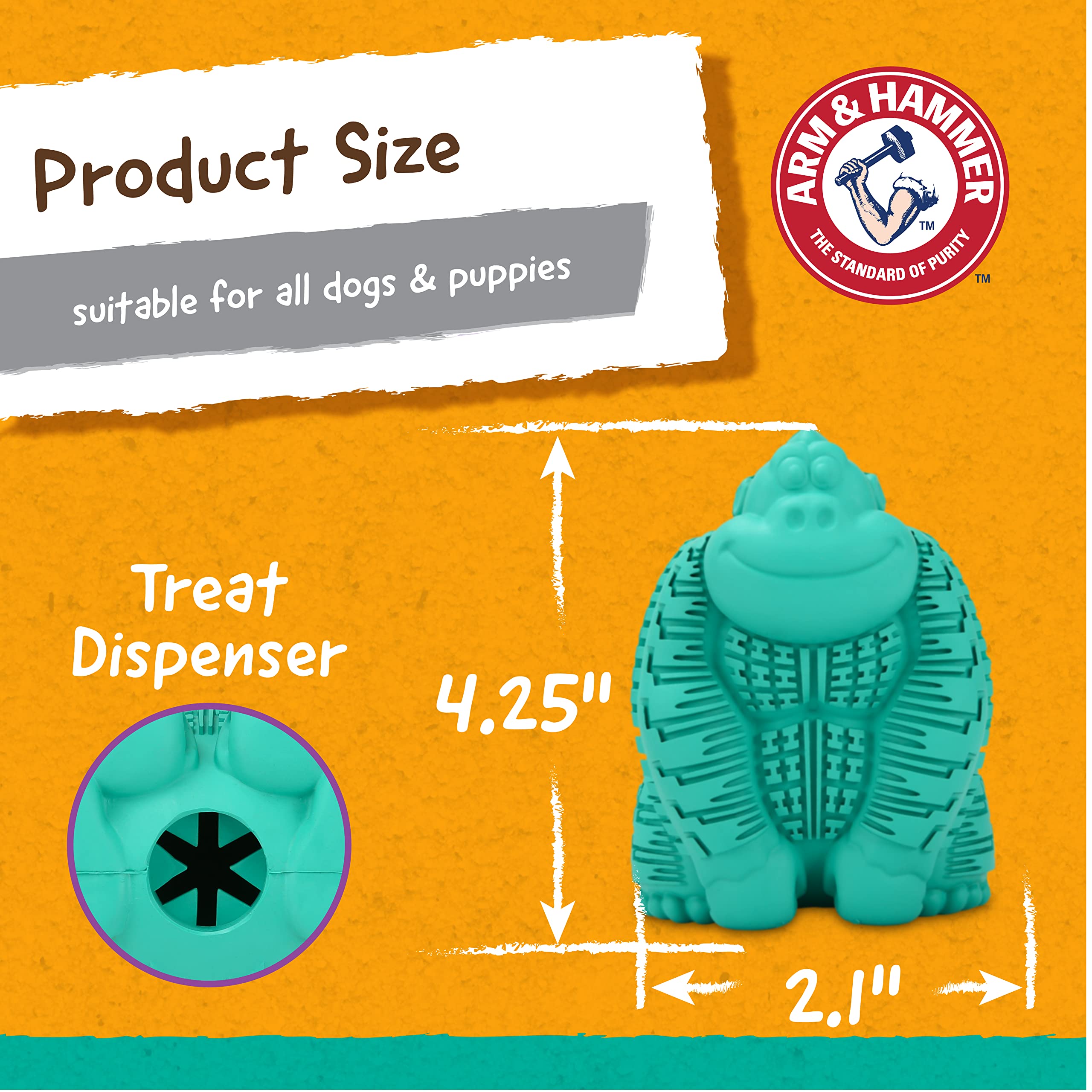 Arm & Hammer for Pets Super Treadz Gorilla Dental Chew Toy for Dogs - 12 Pack Plaque & Tartar Control Chew Toys for Small to Medium Dogs up to 35 lbs - Durable Rubber Dog Teeth Cleaning Toy for Puppy Dental Health - Perfect for Playtime, Teething Relief & Oral Hygiene Maintenance